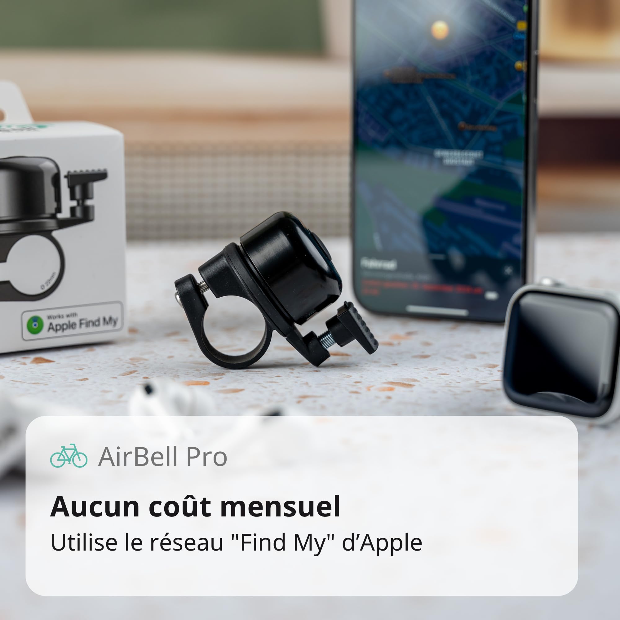 AirBell Pro Sonnette de vélo, avec Tracker intégré, pour Apple Localiser Mon