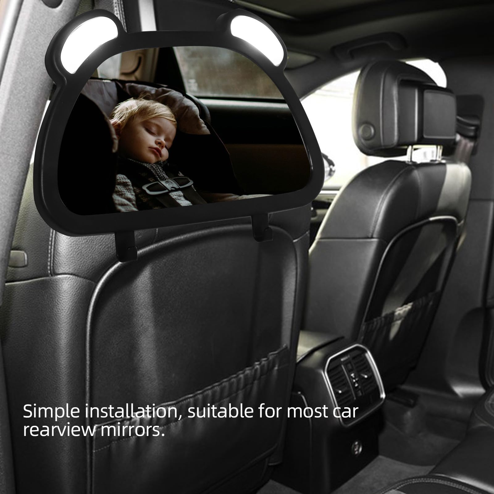 Espejo Retrovisor para Coche de Ñiño Giratorio 360° Negro