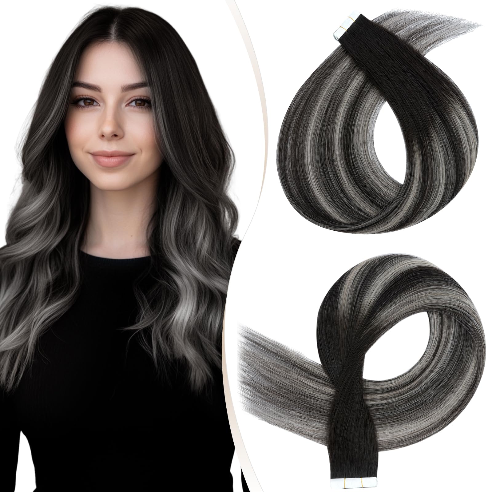 Elailite Tape in Hair Extensions Human Hair Real Human Hair 10 Pcs Invisible Thin Type