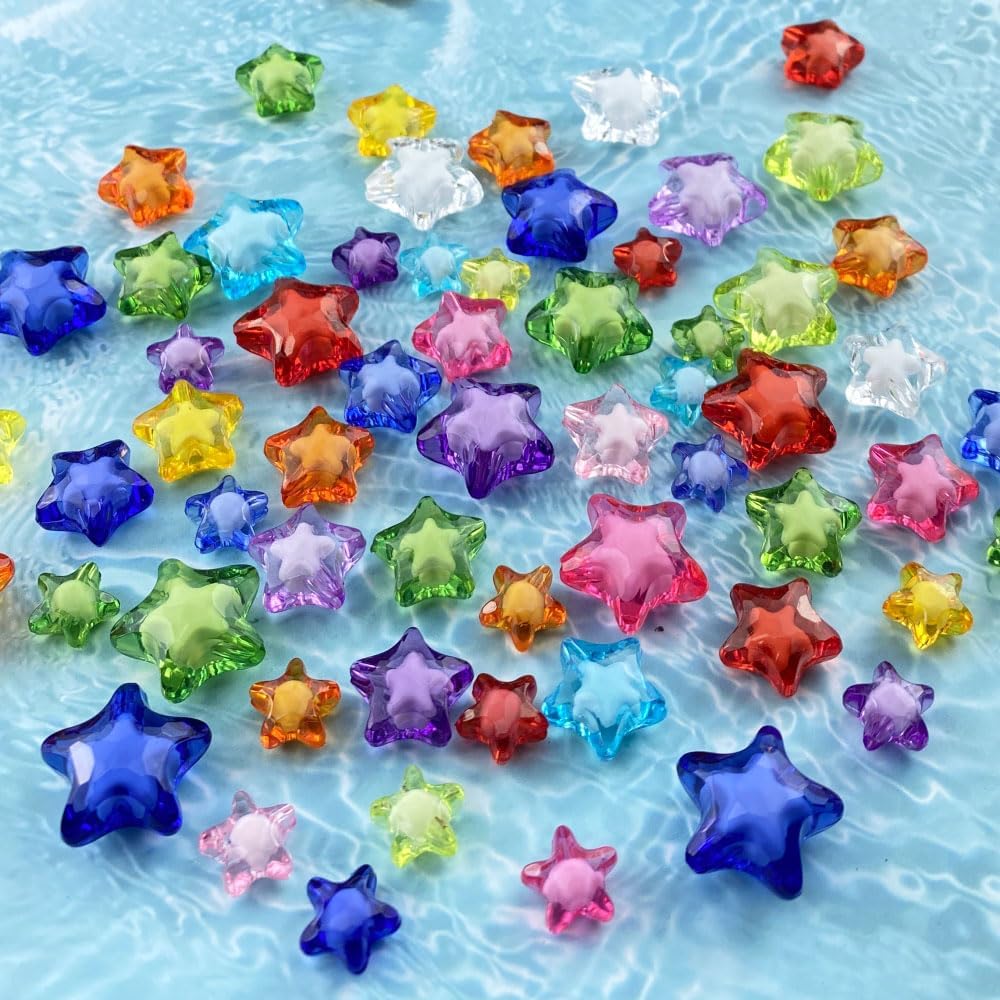 Jmassyang 220 Pcs 11mm Acrylic Star Pony Beads Colorful Clear Loose Spacer Plastic Beads for DIY Necklace Earrings Lanyard Jewelry Making Home Decoration(Mixed Colors) - Image 4