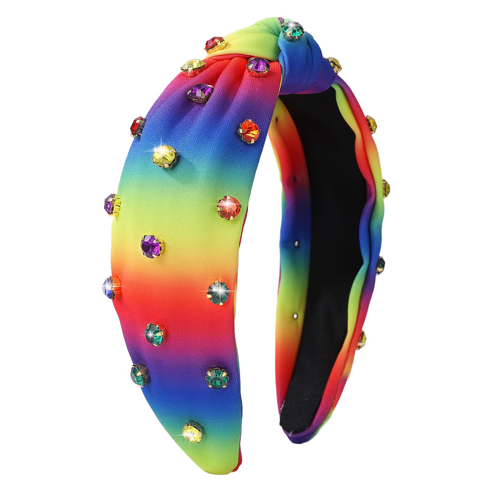 winthrop Gradient Rainbow Pride Headband for Women – Colorful Jeweled Top Knot Hair Accessory for LGBTQ+ Festival, Parade, or Pride Month Outfit