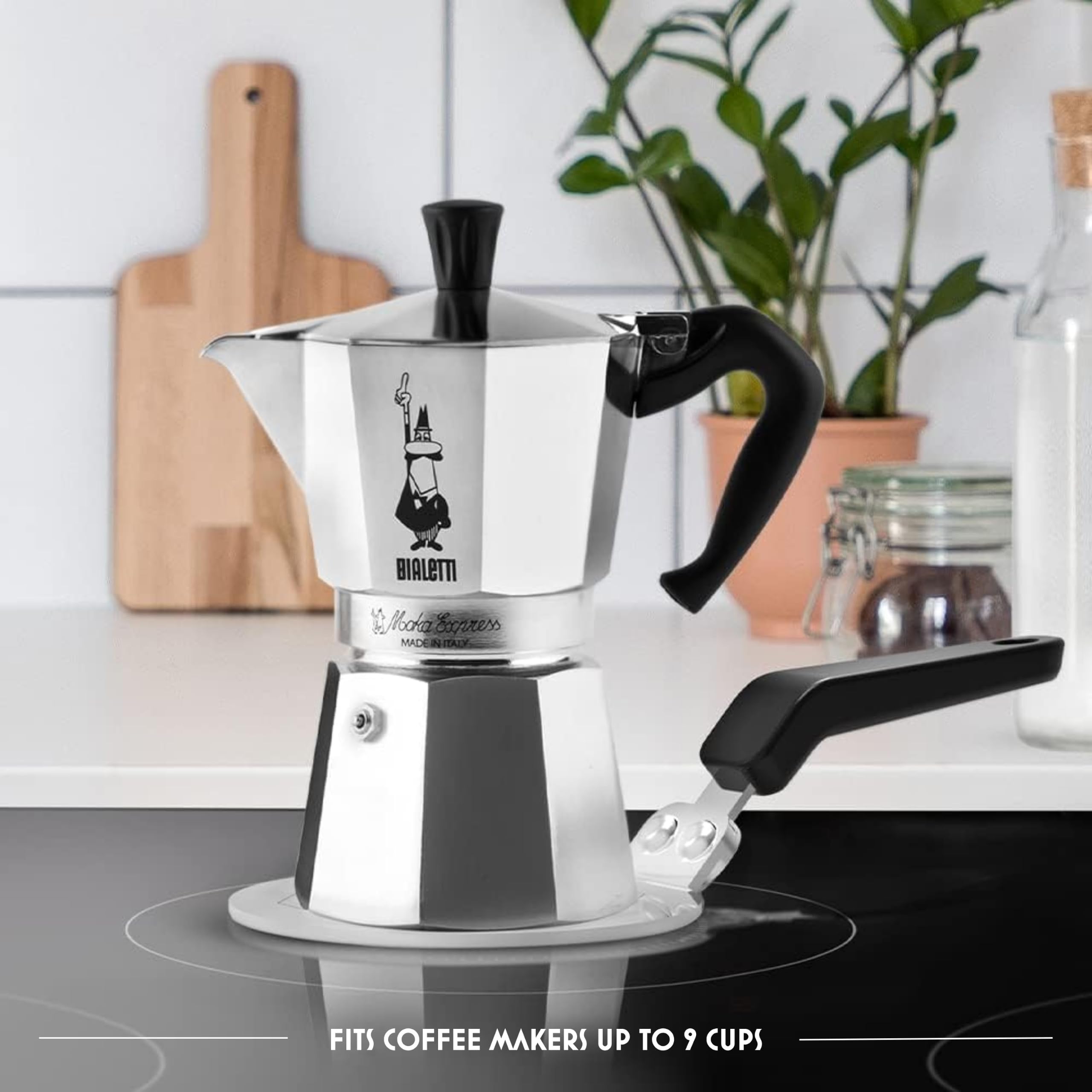 Bialetti Plaque à induction 13 cm, adaptateur induction, convient pour cafetières de 1 à 9 tasses ou petites dimensions, acier, Noir