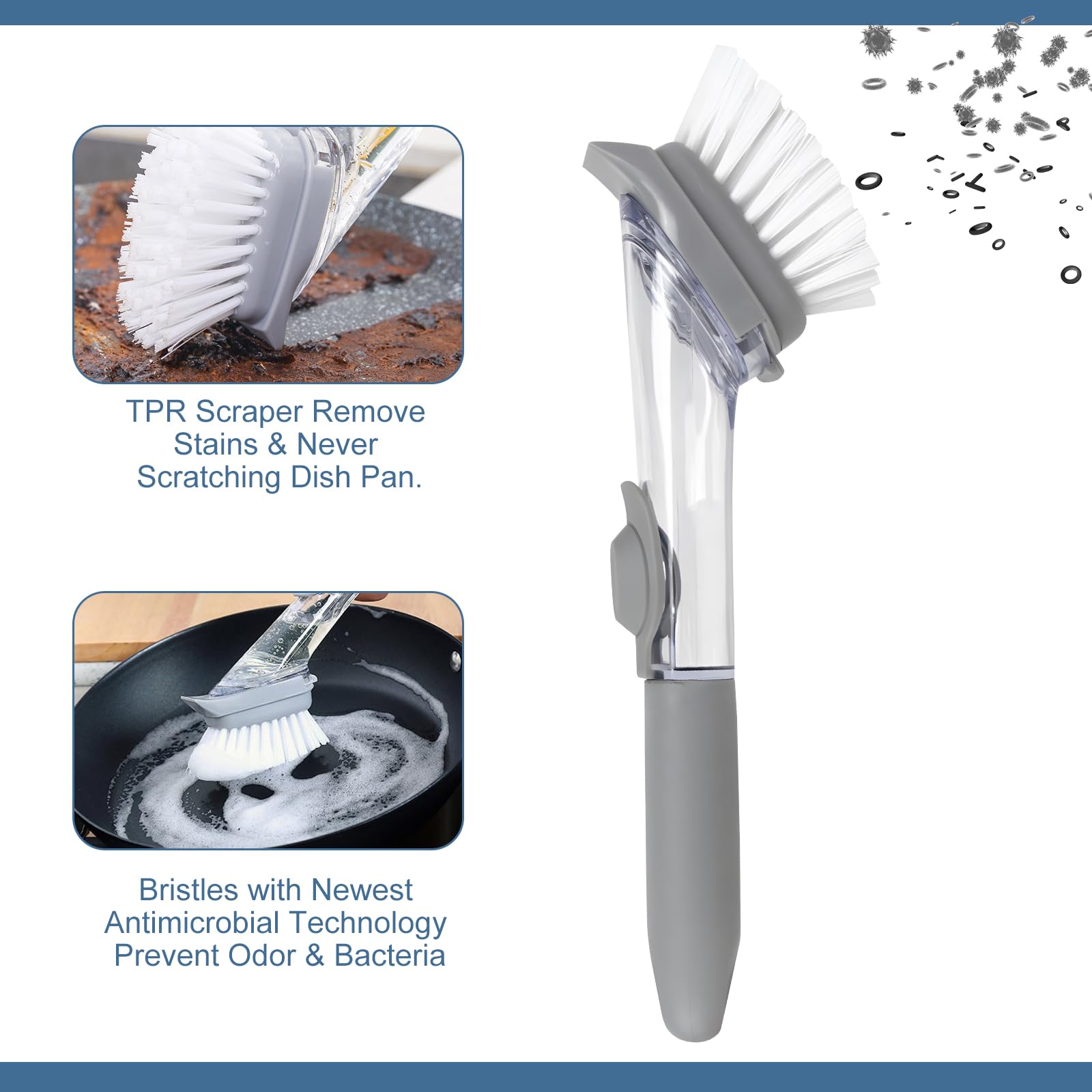 Brosse Nettoyage 3-en-1 Avec Réservoir Détergent - Grattoir Intégré - 3 éponges De Rechange