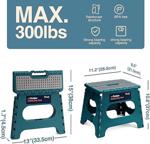 Miniatura 147 de Flottian Taburete plegable de 18 pulgadas para adultos y niños con capacidad para hasta 300 libras, taburetes plegables antideslizantes con asa,