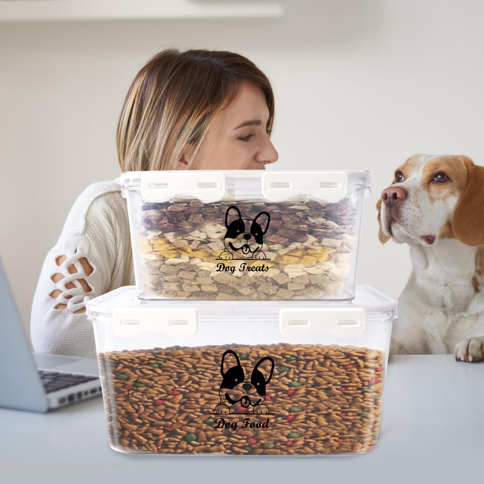 Contenitore Crocchette Cane, Set Di 2 Contenitore Per Alimenti Per Animali Domestici, Porta Crocchette Per Cani In Acrilico,Dispenser Sigillato Per Crocchette In Canna , Per Gatti, All'Aperto, Viaggi