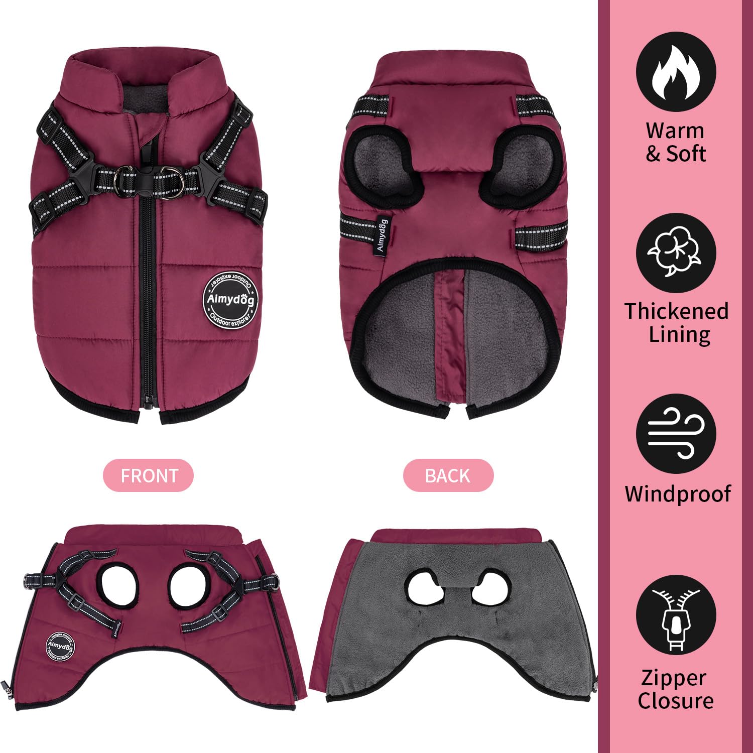 Abrigo de invierno para perro, chaqueta cálida para perro, chaleco reflectante ajustable de forro polar con arnés integrado, chaqueta de nieve para mascotas resistente al viento, traje de