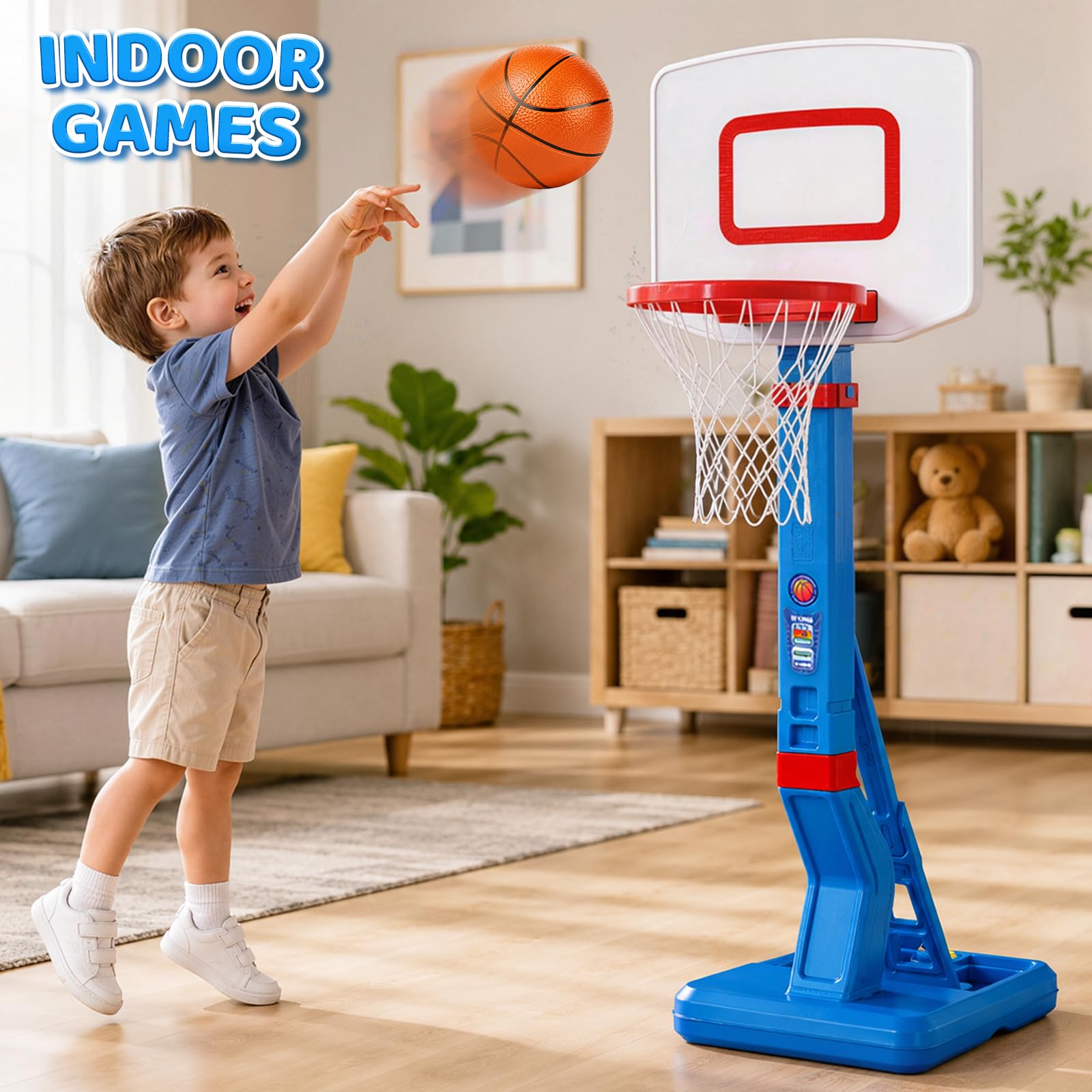 Canestro da basket regolabile in altezza, per bambini di età compresa tra 3, 4, 5, 6, 7 e 8 anni, con supporto per piscina, giocattolo per interni ed esterni, giardino