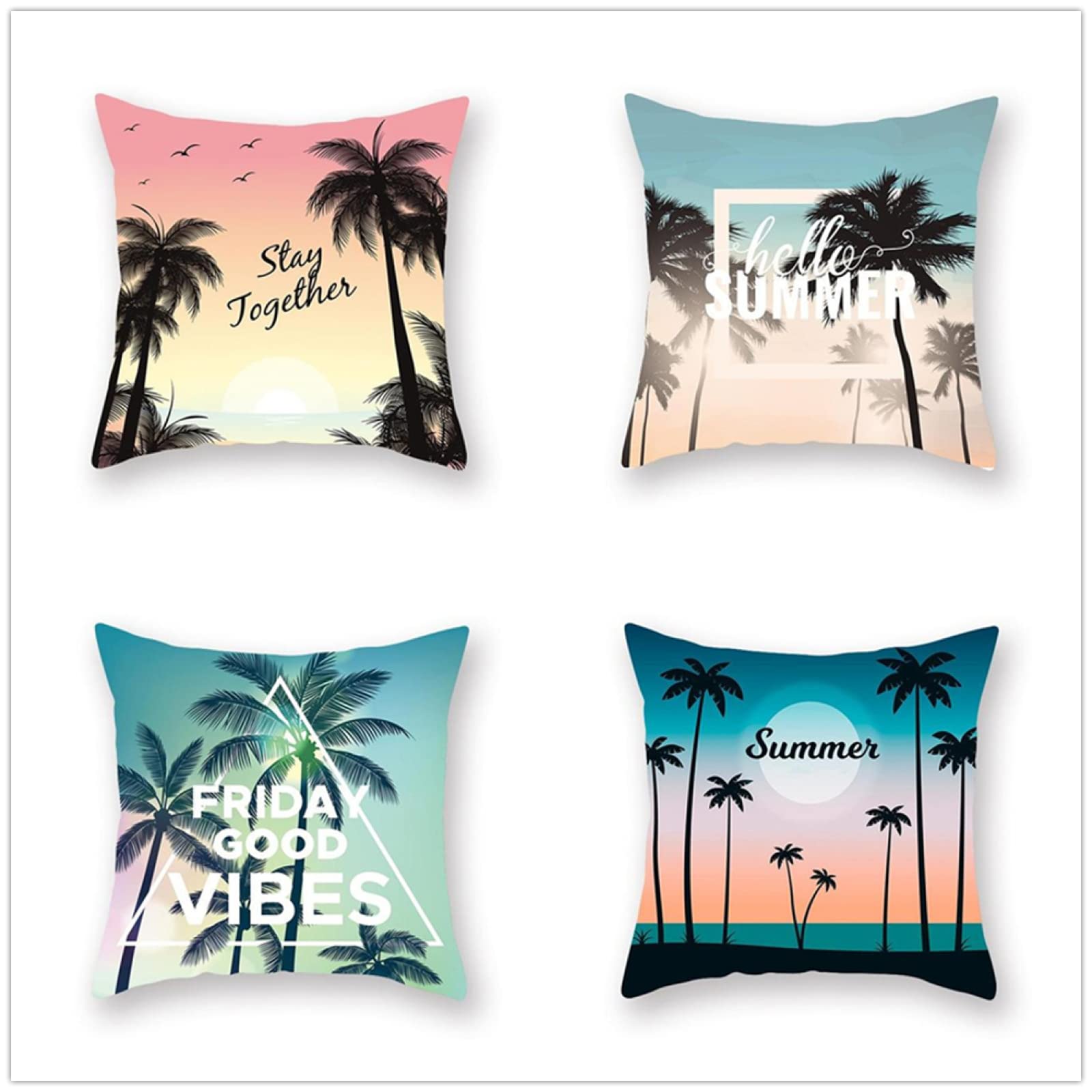 Palmeras DE Playa Cojines 60x60cm,Funda de Almohada de Moderna Decorativa Cojín Decorativo para Sofá,Decoración para Casa,Estampado por Ambos Lados Juego de 4 Exterior Cojines a444