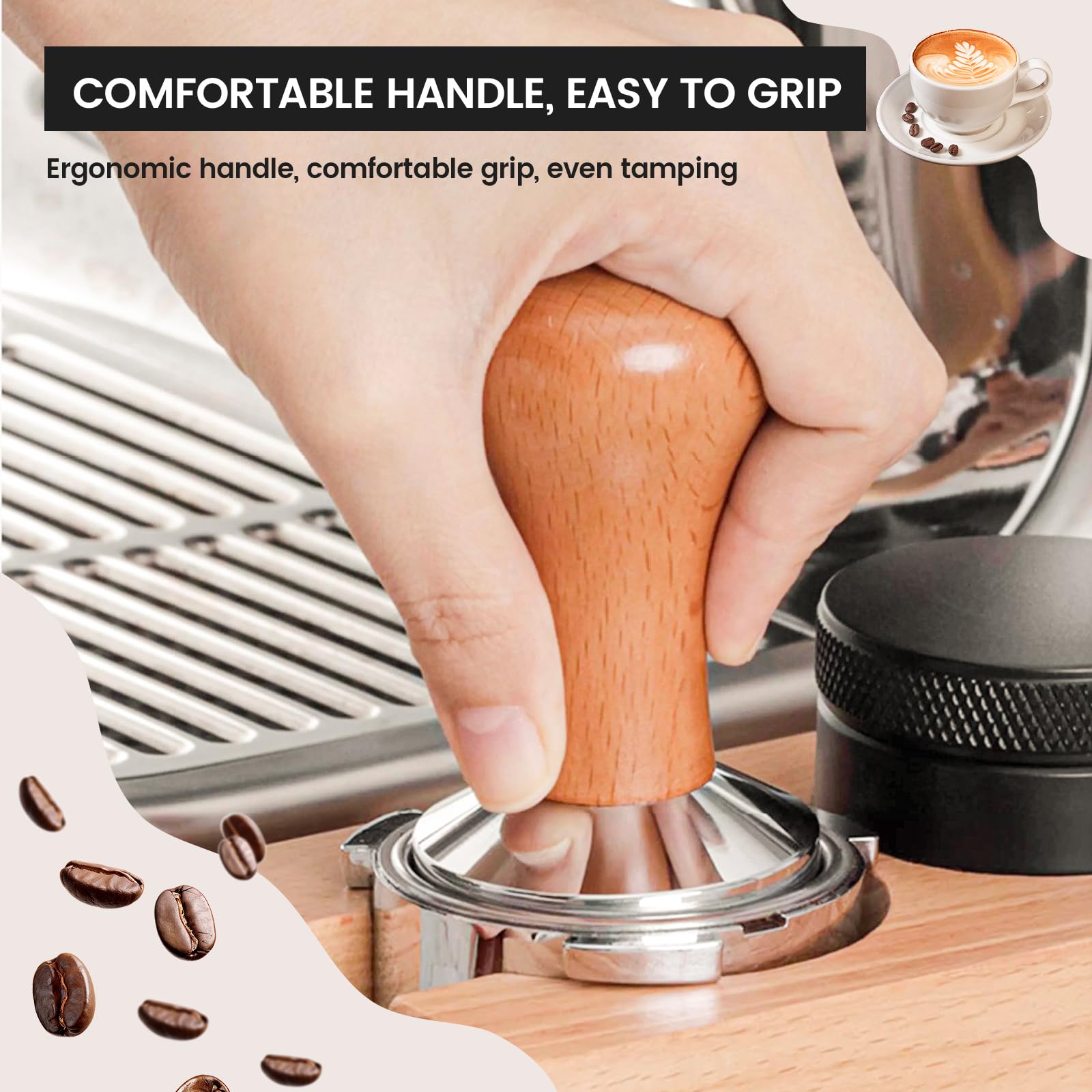 2-częściowy zestaw tamper do kawy 51 mm, tamper do espresso z matą do tampera, tamper do kawy ze stali szlachetnej, stempel do espresso dla narzędzi baristy, do domu, kuchni, baru, kawiarni