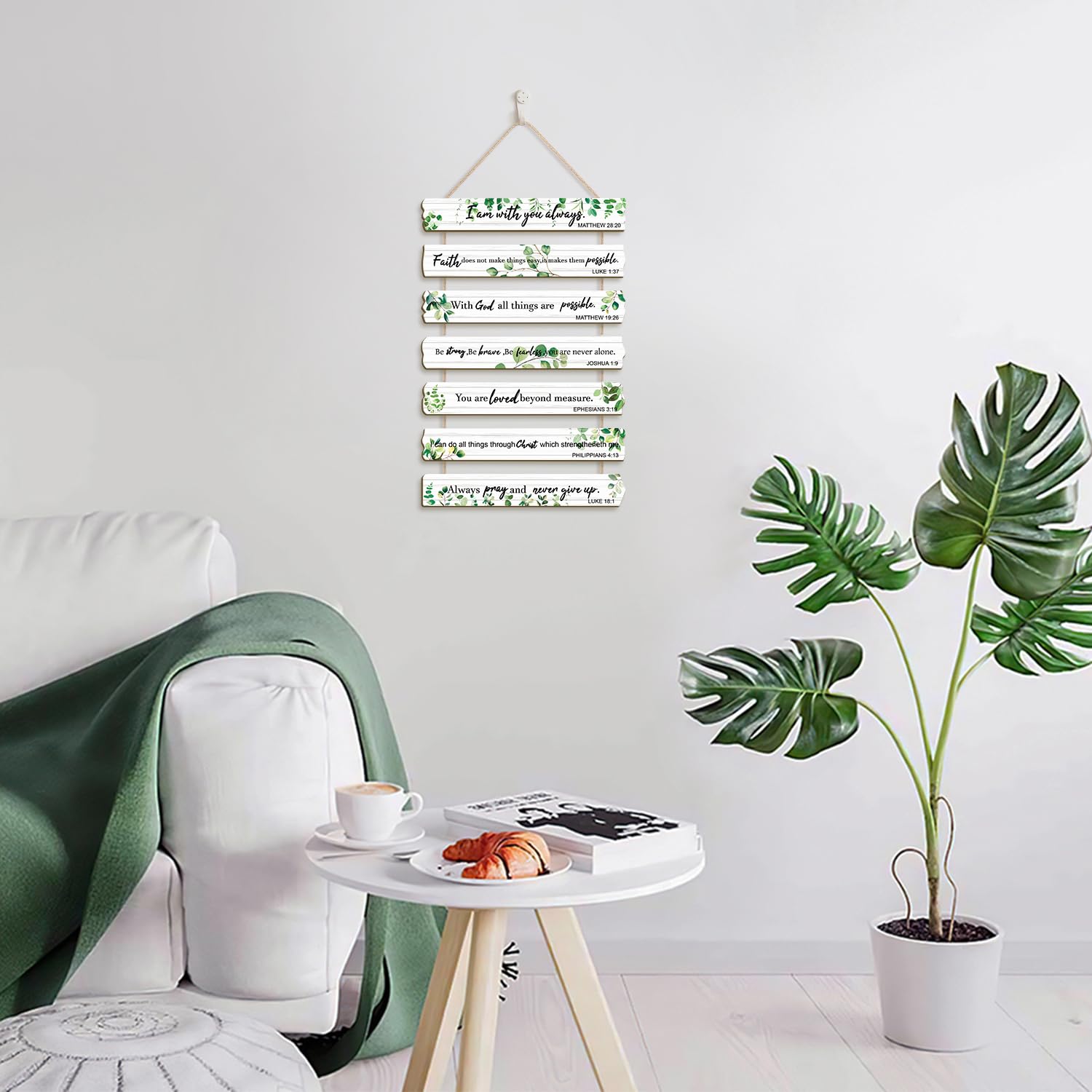 HPNIUB Bible Verse Wood Sign,Green Leaves Christian Wall Art,Bible Verse Wooden Plaques(28x4.3cm),Inspirational Plaque Wall Decor Farmhouse Christian Accessories for Home,Kitchen,Office Decor - Image 3