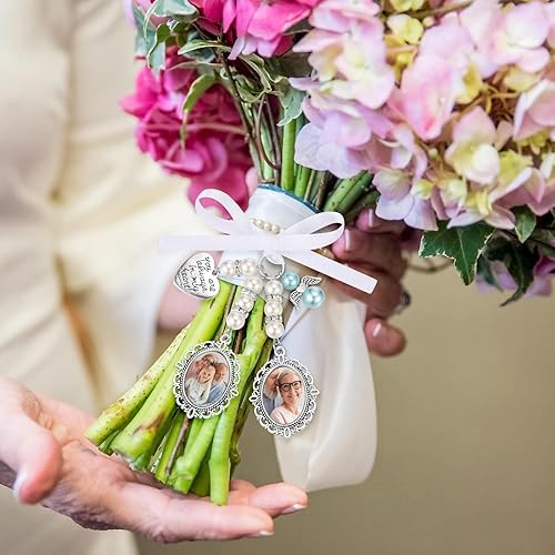 Miniatura 5 de Abalorios personalizados para ramo de boda, dije de foto de encaje con texto en inglés "You Are Always in My Heart" para decoración de fiesta nupcial