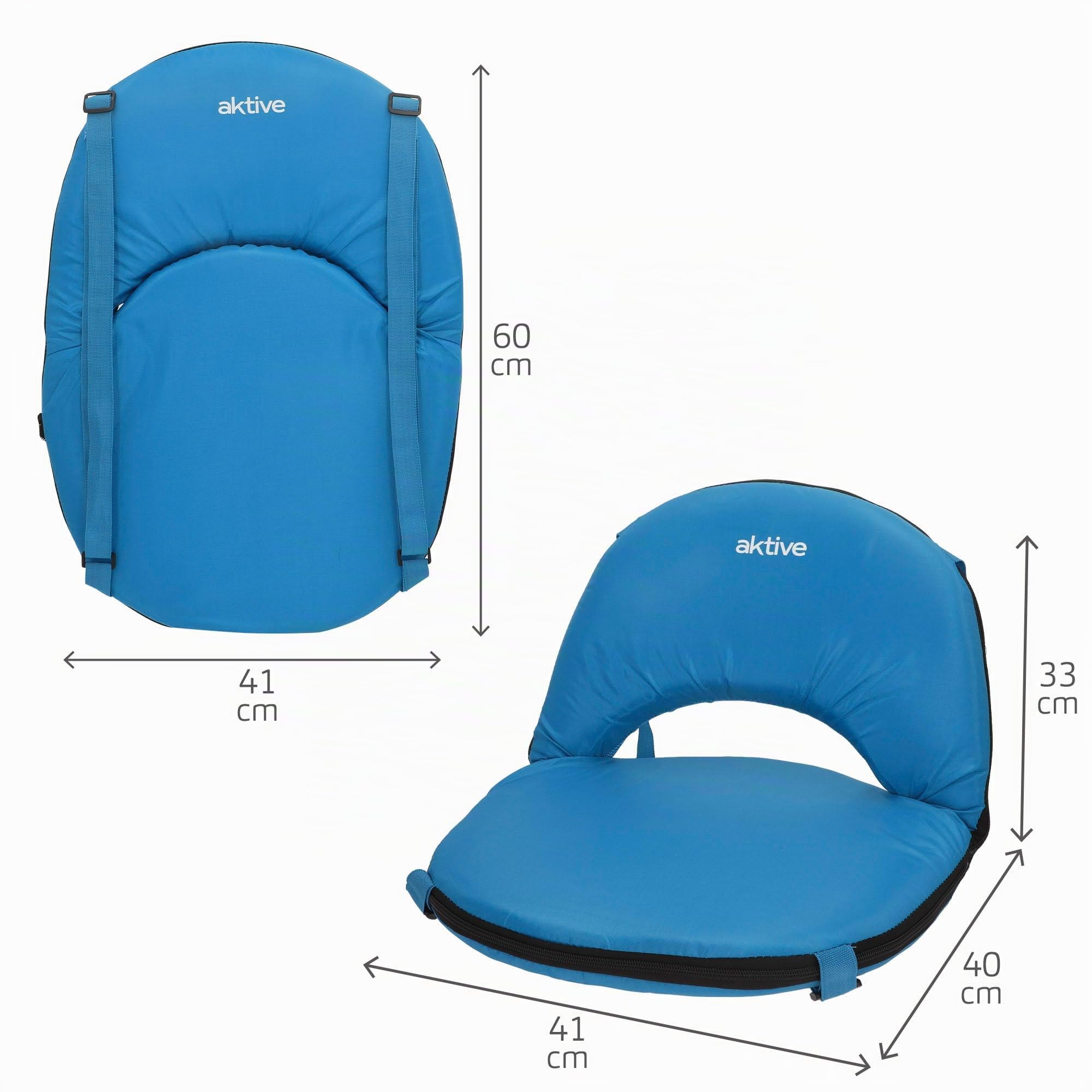 AKTIVE Lot de 2 sièges pliants Multifonctions Bleus, 41x40x33 cm, Dossier réglable sur 6 Positions, Design Compact, Sangles de Transport Sac à Dos, Tissu Polyester (63127)