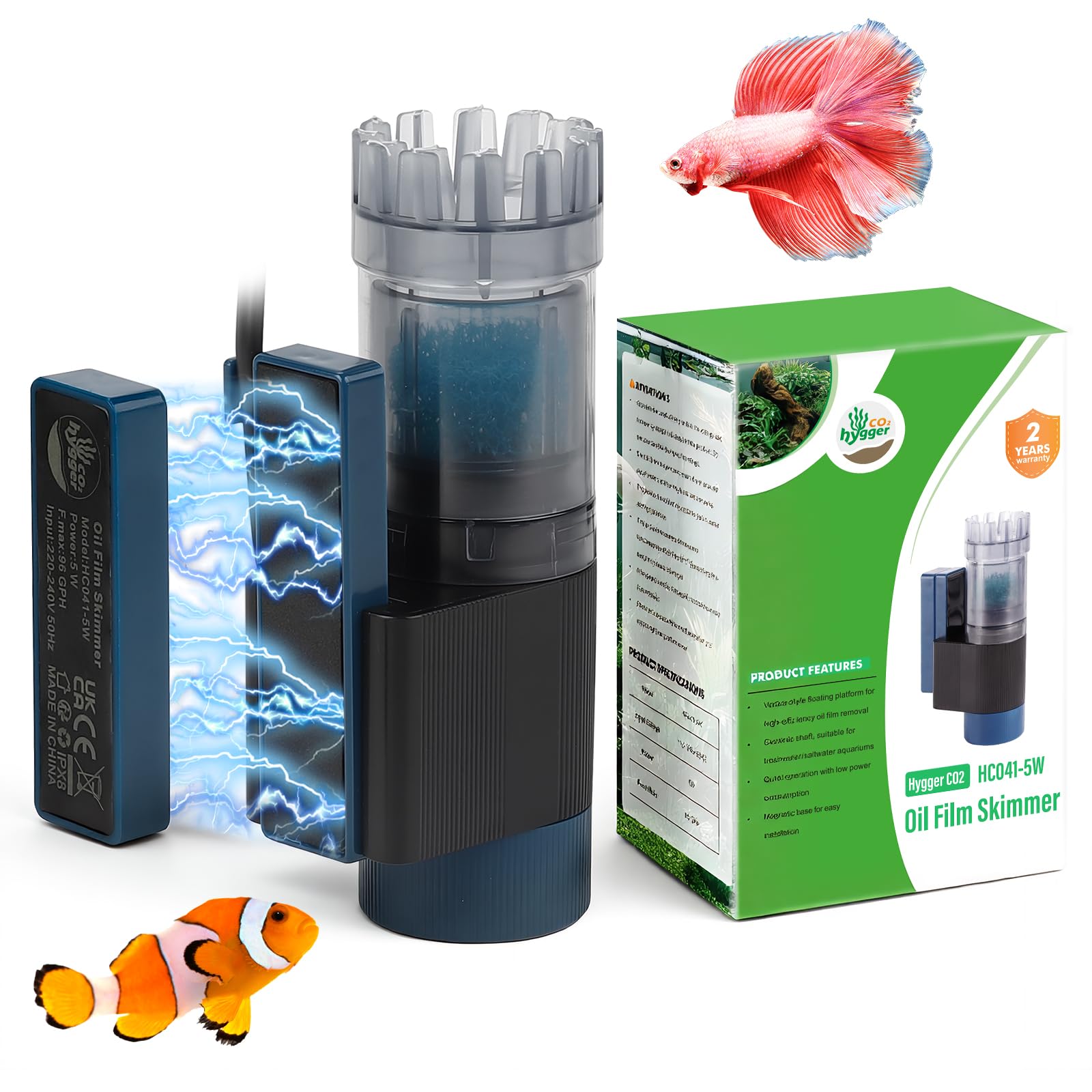 Skimmer de Surface pour Aquarium, magnétique Skimmer Aquarium avec éponge Bio, pour l'eau Douce et l'eau salée Aquarium, 5W Surface Skimmer 96GPH débit réglable