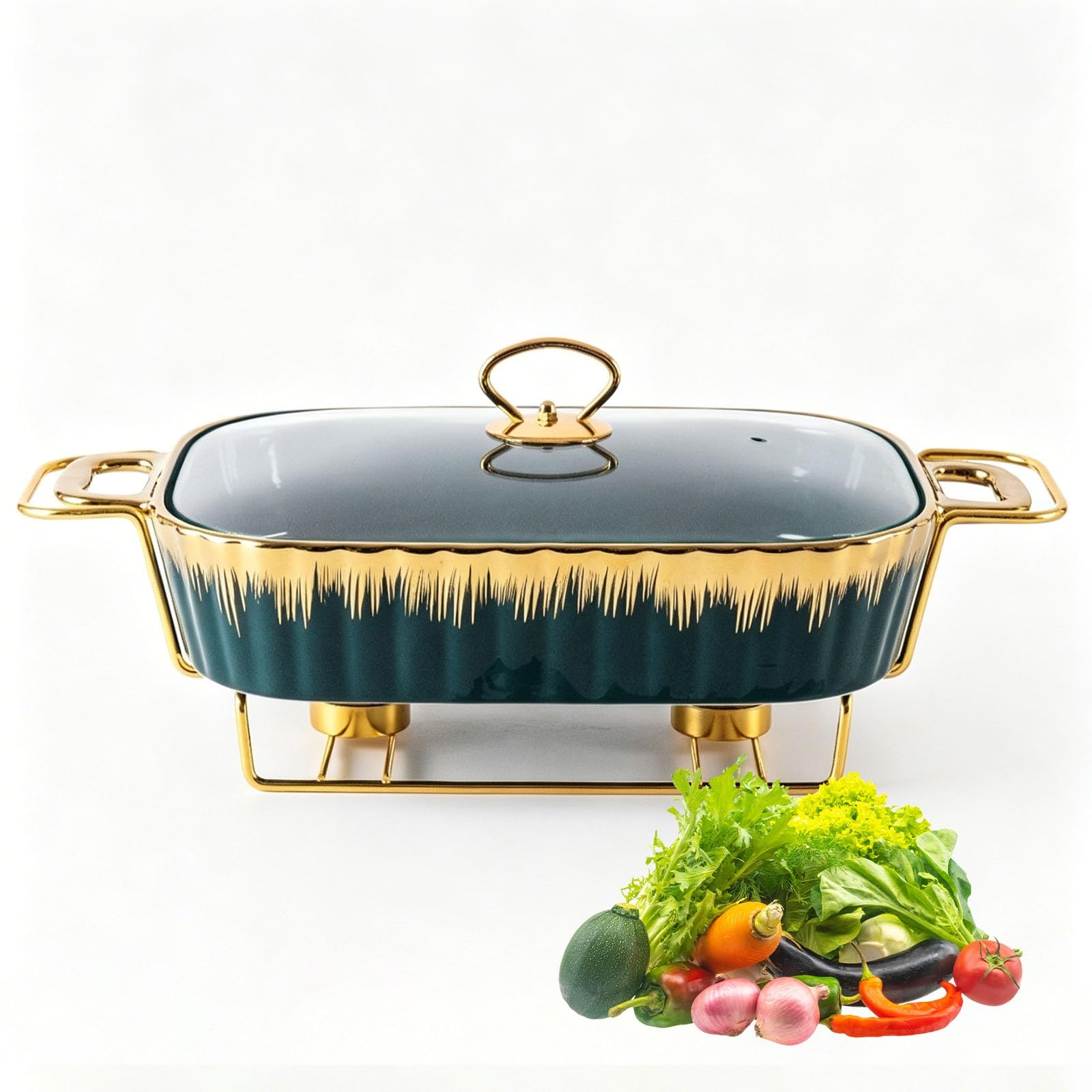 Juego de platos de cerámica, calentador de alimentos con tapa, recipiente extraíble para catering, ideal para servir platos calientes en bodas y fiestas
