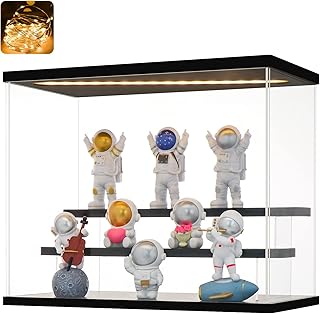 Clear Acrylic Display Case Stand with LED Light 3 Tier Storage Box Showcase Display Box Cube Dustproof Organizer Box for Collectibles Figures Mineral (11.8x6.3x9.4inch; 30x16x24cm)