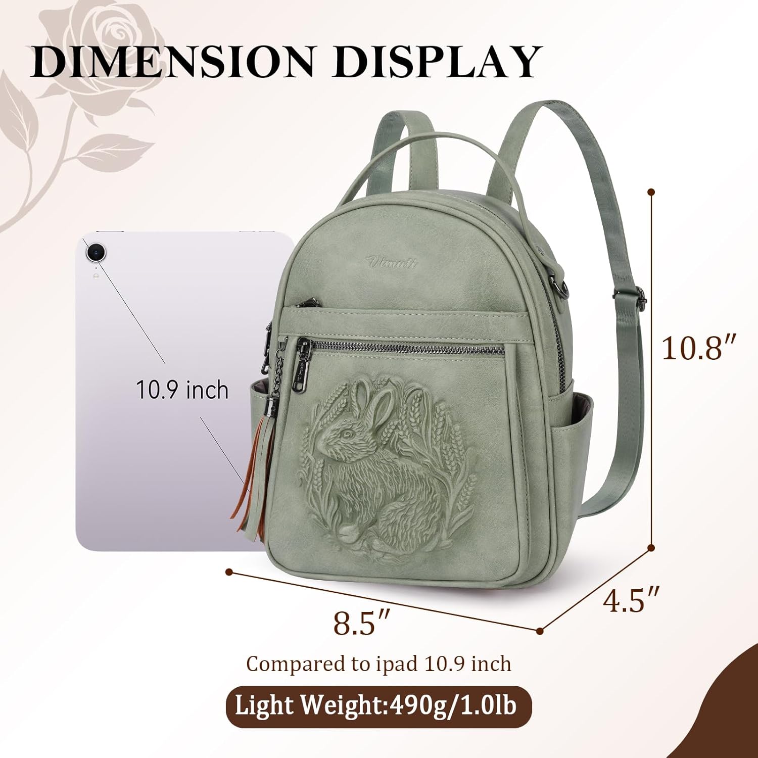 Mini Backpack Purse for Women,Embossed Leather Small Backpack Fashion Travel Backpacks Daypacks Shoulder Handbag (GREEN-Rabbit) - Image 3