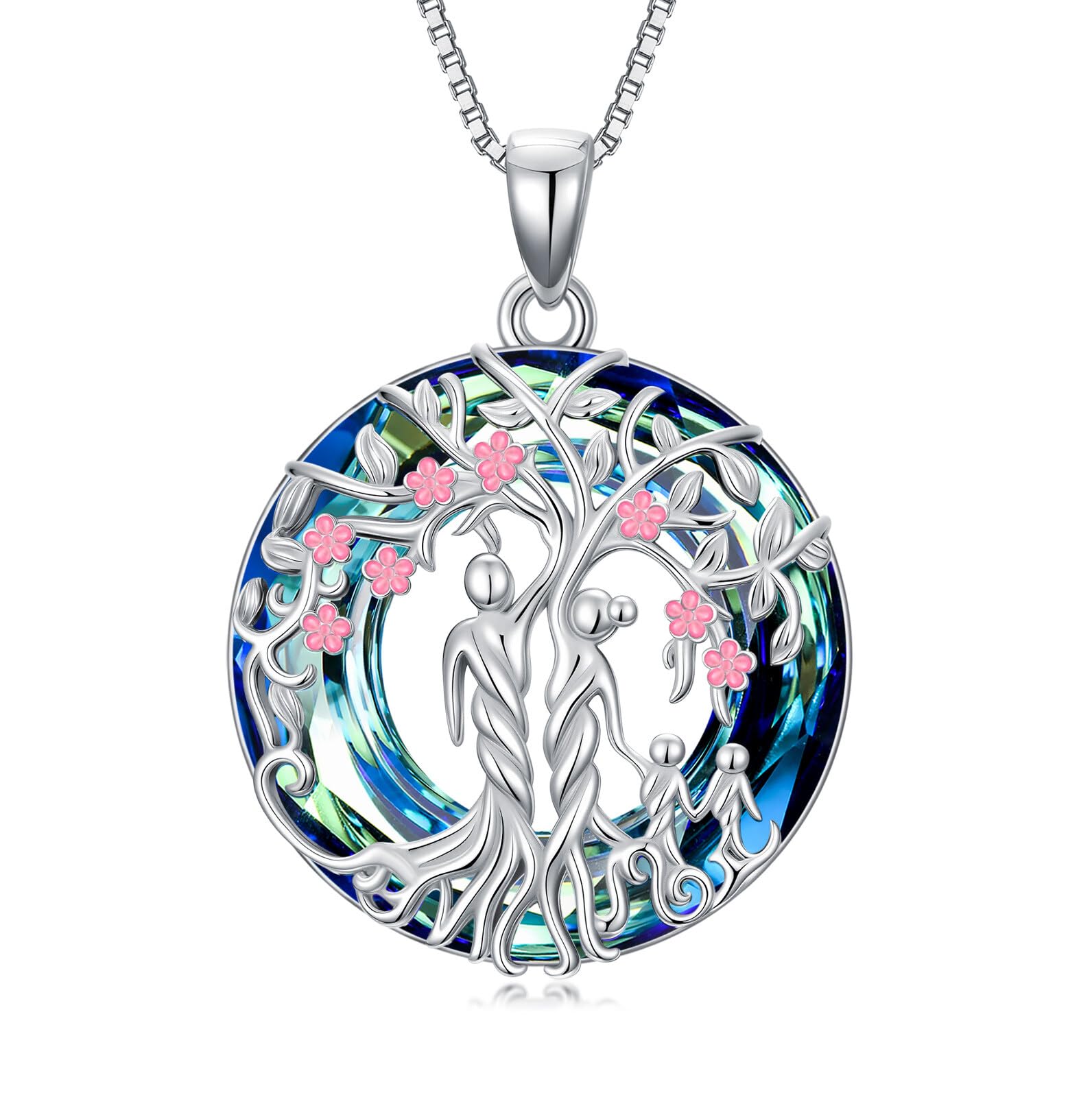 Tree of Life Necklace 925 Sterling Silver Sister Necklace Mother and 1 to 3 Sons or Daughters Pendant Family Tree Crystal Jewelry Gifts for Women Mother Grandma Birthday Christmas