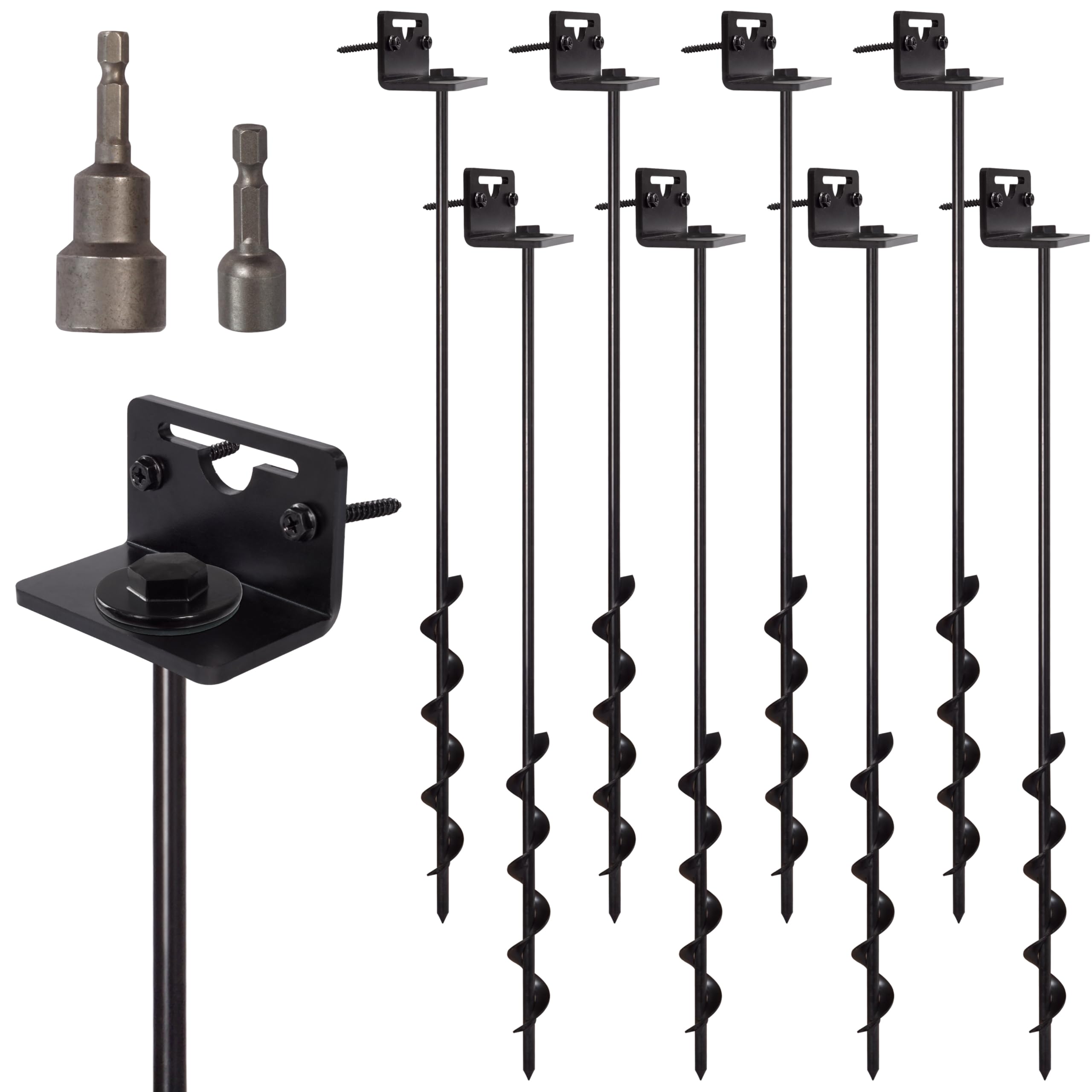 Anclajes para casa móvil de 24 Pulgadas, Juego de 8 Anclajes de Tierra atornillados con Soportes y Adaptador para Taladro, Anclajes de Tierra, Kits de Anclaje de cobertizo de Almacenamiento y