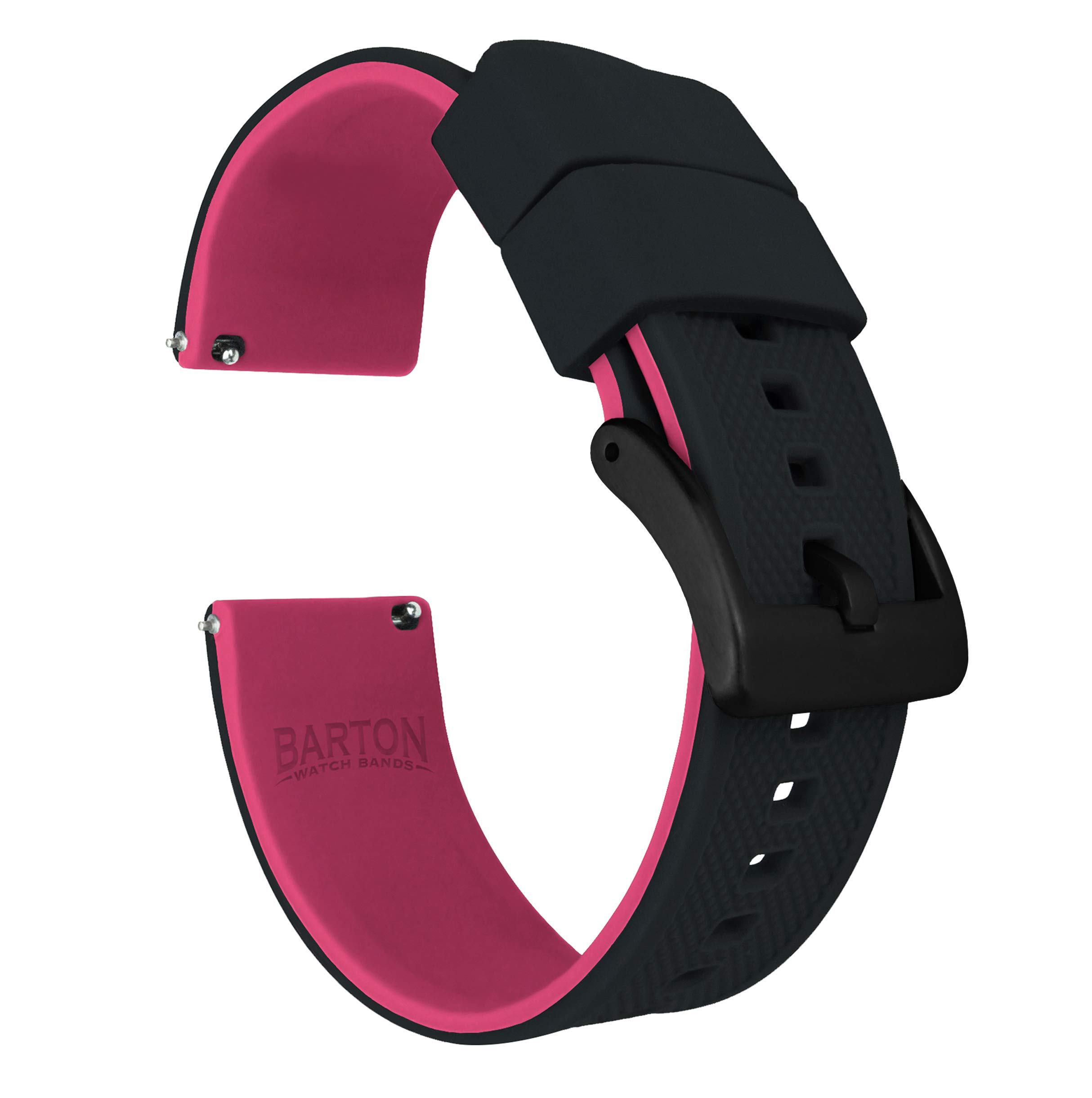 BARTON WATCH BANDS, 20mm Black/Pink - Elite Silicone Watch Bands - Black Buckle Quick Release