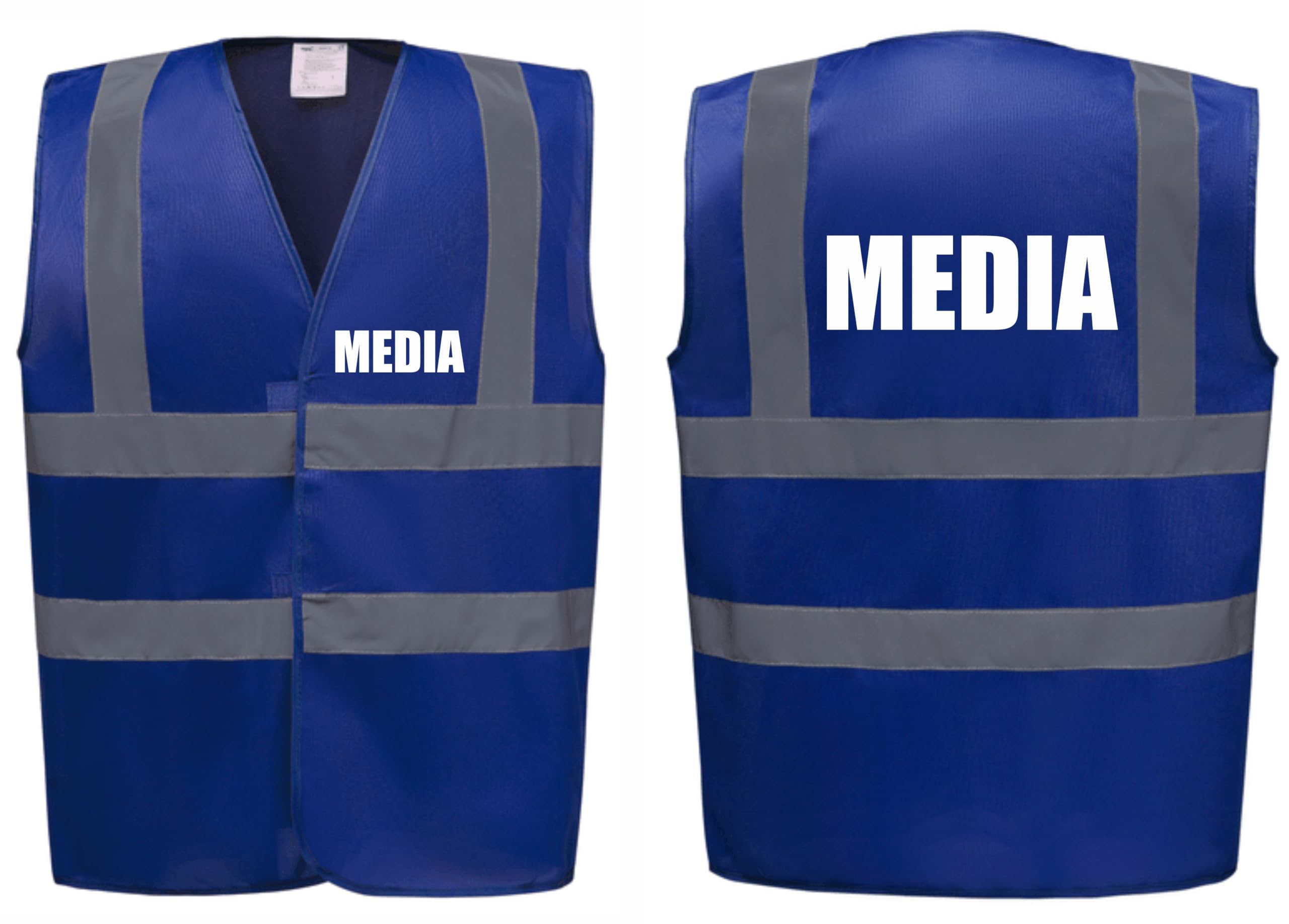 Brook Hi Vis Premium Safety Vest - MEDIA Printed Front & Back, Event Management High Viz Waistcoat, Available in 14 Colours, Festivals (Blue, Large)