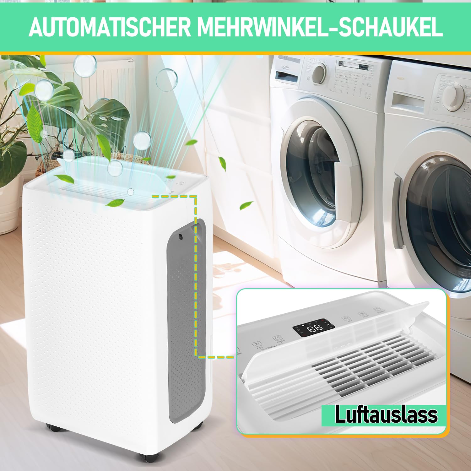 Osuszacz powietrza z wyświetlaczem LED, bardzo cichy, suszenie prania, timer, ochrona przed wilgocią, pleśnią, filtrowaniem powietrza (26 l)