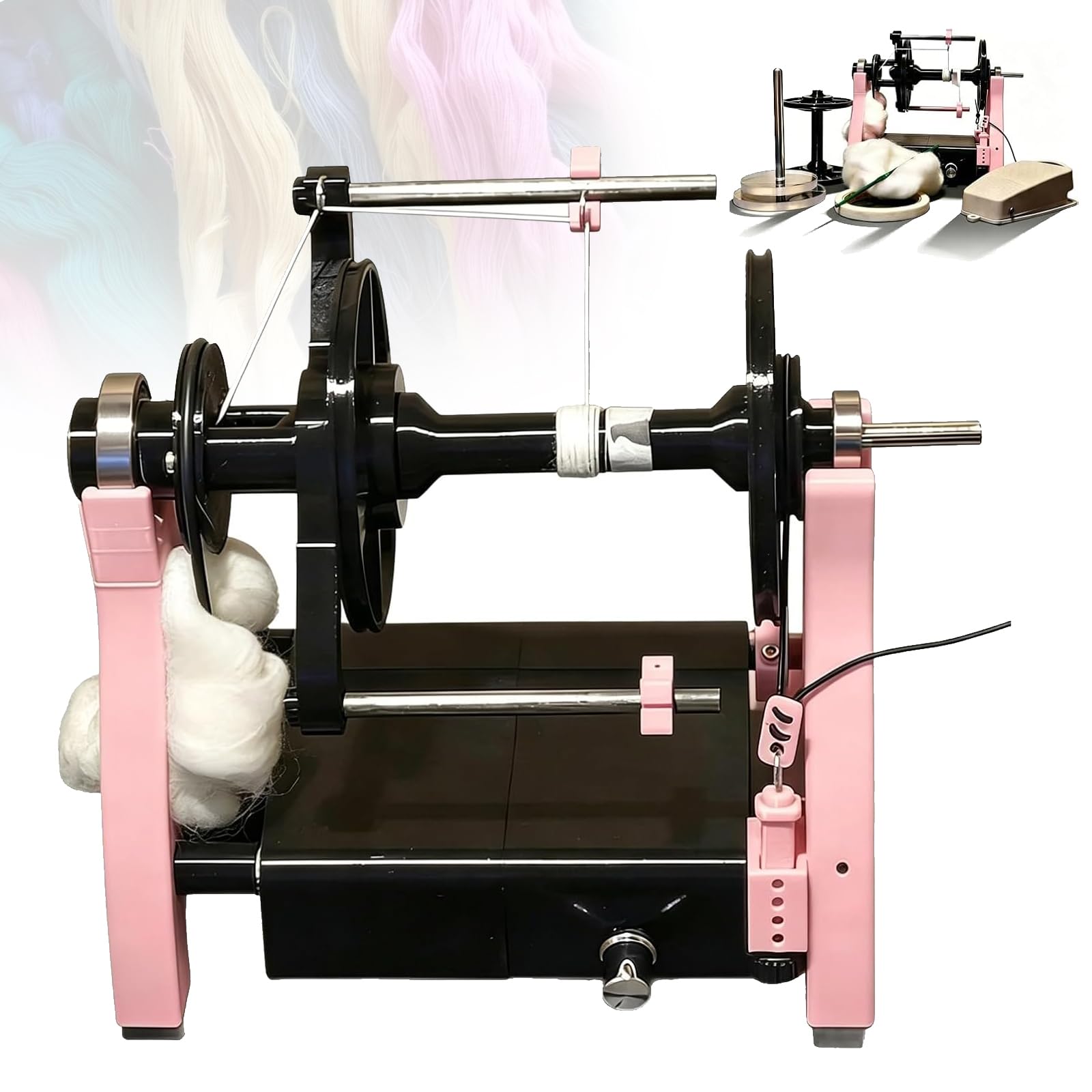VILA SMO Electric Yarn Spinner Kit, Yarn Spinner Winder Spinning Wheel, With Pedal, Speed Adjustable, Forward And Reverse Gears, For Spinning Wool, Cotton, Silk, And Other Fibers Pink