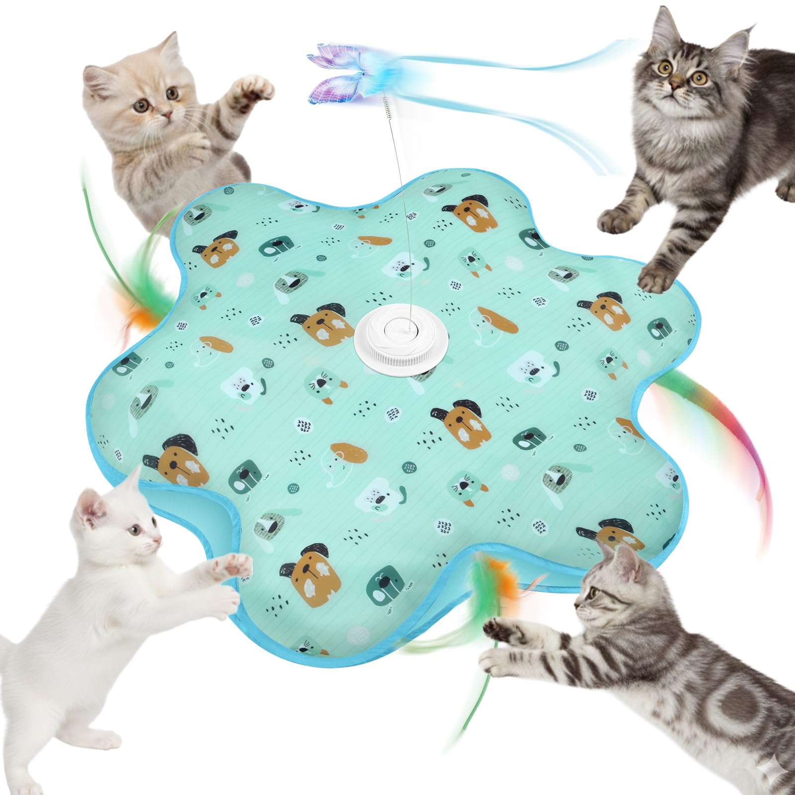AUYAO Interactive Cat Toy Hide and Seek Interactive Cat Toys Touch-Activated Kitten Toy Moving Concealed Wand Feather 3 in 1 Automatic 3 Modes Exercise Toys for Indoor Cats(Cartoon Mouse + Butterfly)