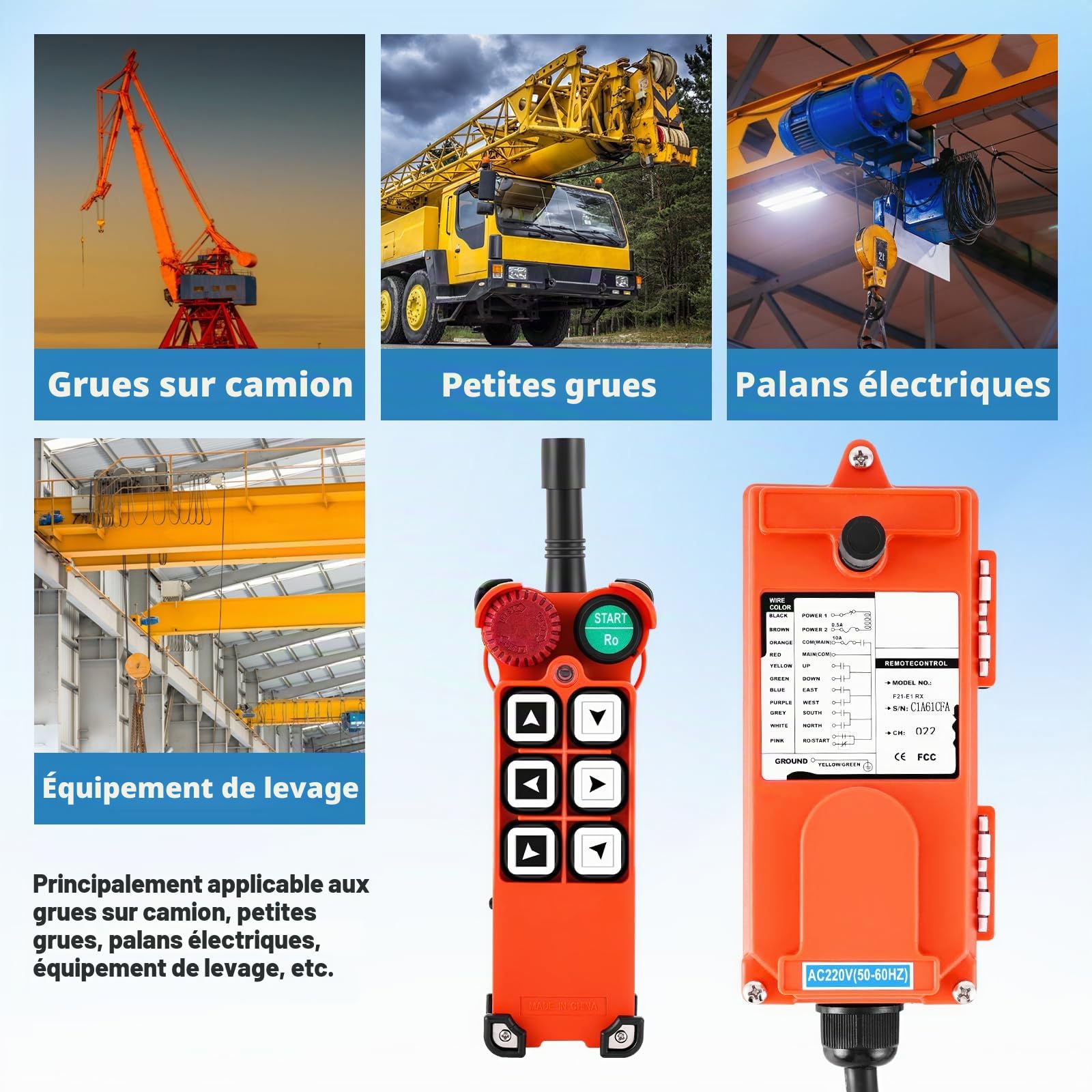 MXBAOHENG Télécommande F21-E1 Grue de Contrôle sans Fil Industrielle AC/DC 1 Emetteur et 1 Récepteur 220V