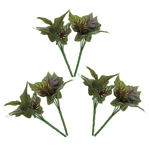 6pcs Artificial Red Heart Elephant Ear Plant Simulation Green Leaves
