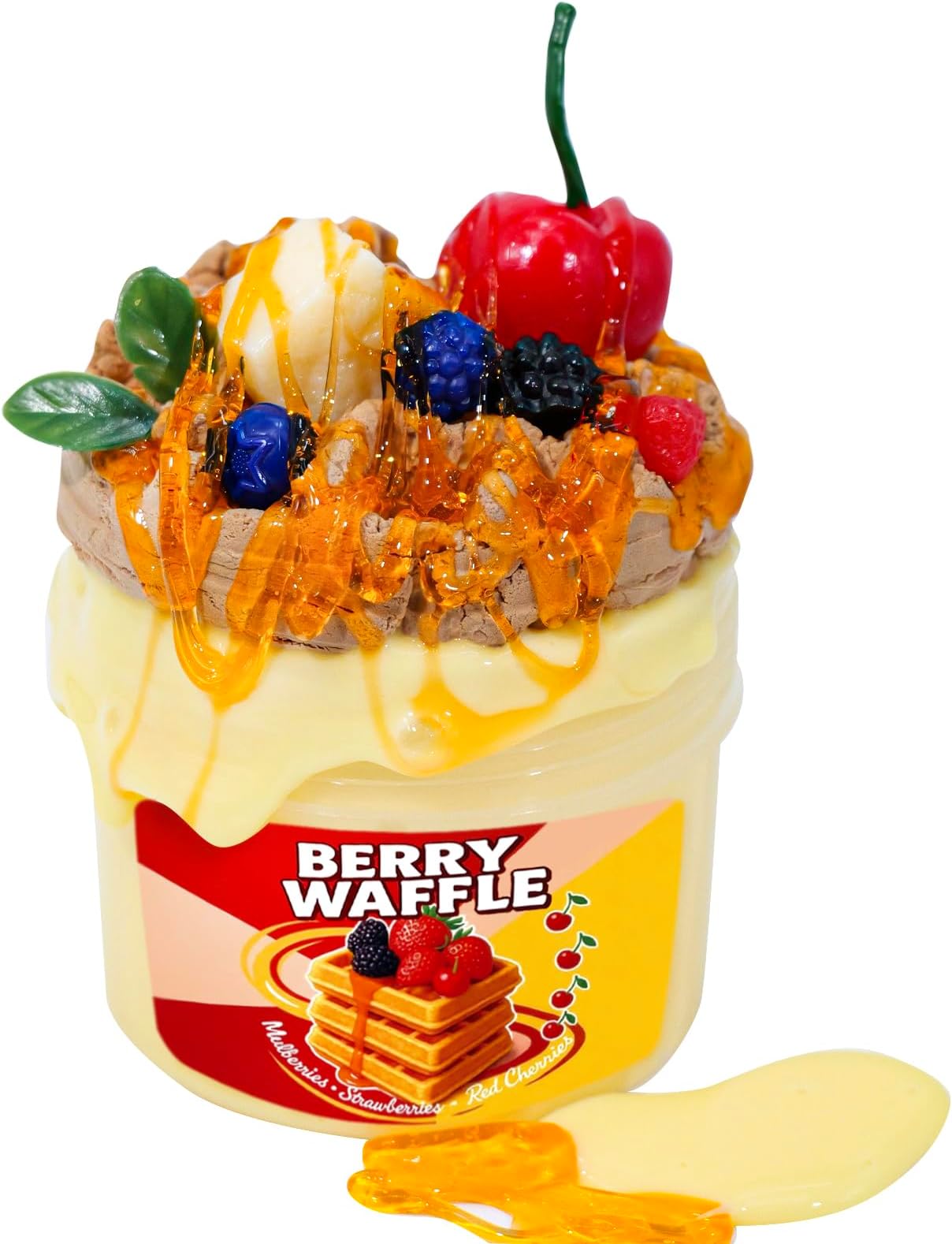 DIY Clay Berry Waffle Themed (7oz) - Thick and Glossy Textured Slime with Decorative Toppings
