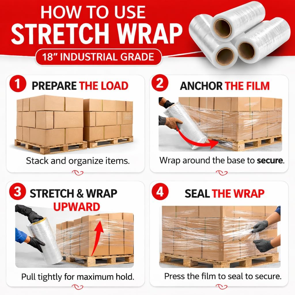 Simply Cool Stretch Wrap 1 Pallet- 80 Cases (320 Rolls) 18" x 1100 SqFt Heavy Duty 80 Gauge Clear Shrink Wrap Rolls for Moving, Furniture, and Packing, Industrial Plastic Stretch Film, Pallet Wrap