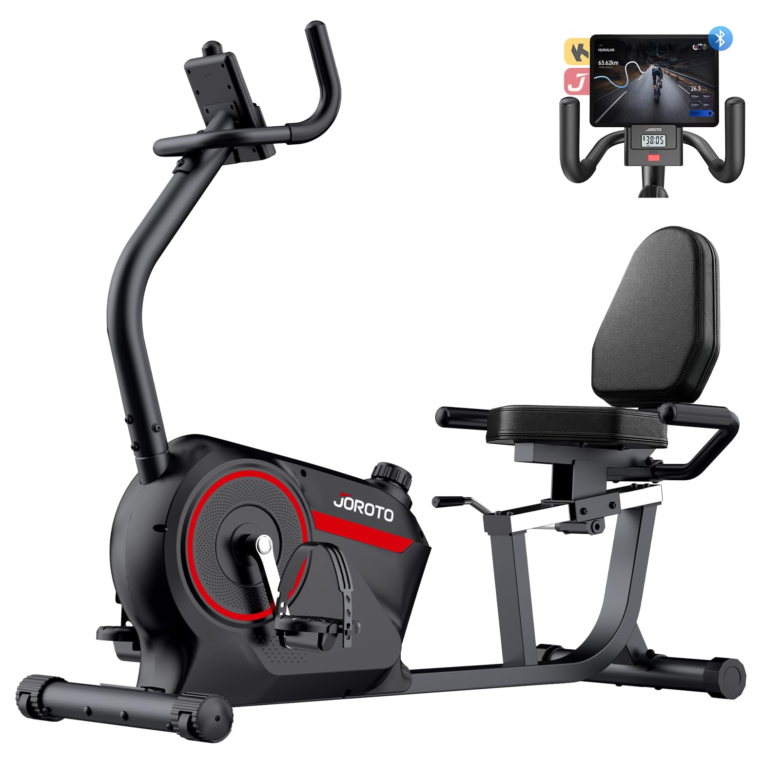 JOROTO JH30/JH30PRO Liegeergometer für Zuhause, Smart Bluetooth Magnetisches Liegefahrrad, Indoor Heimtrainer Ergometer bis 136KG Belastung, LCD Display, Verstellbarer Sitz für Cardio-Training