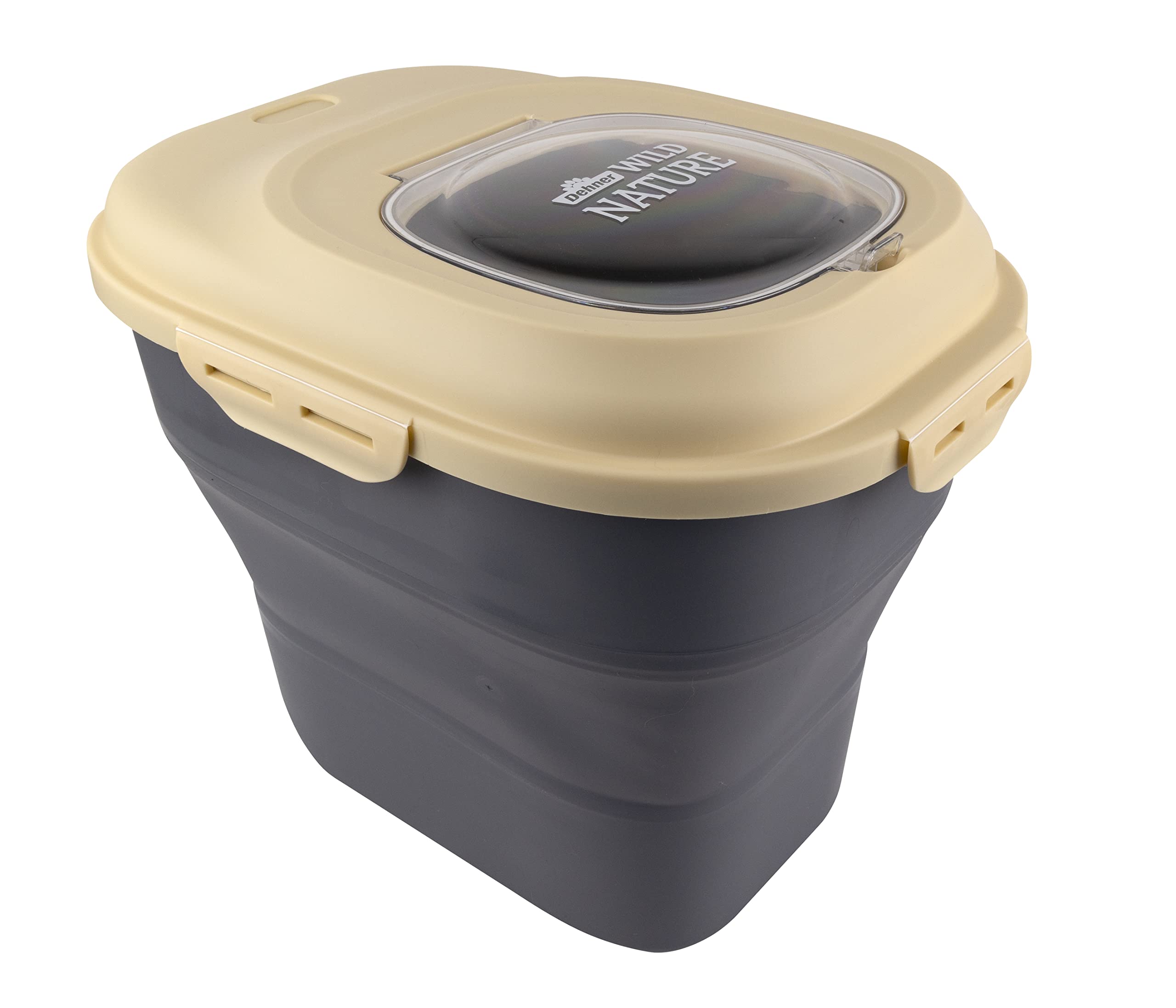 Dehner Wild Nature Barrel Feeding Bin Approx. 33 x 37.5 x 45 cm, 25 L, Plastic, Beige/Anthracite
