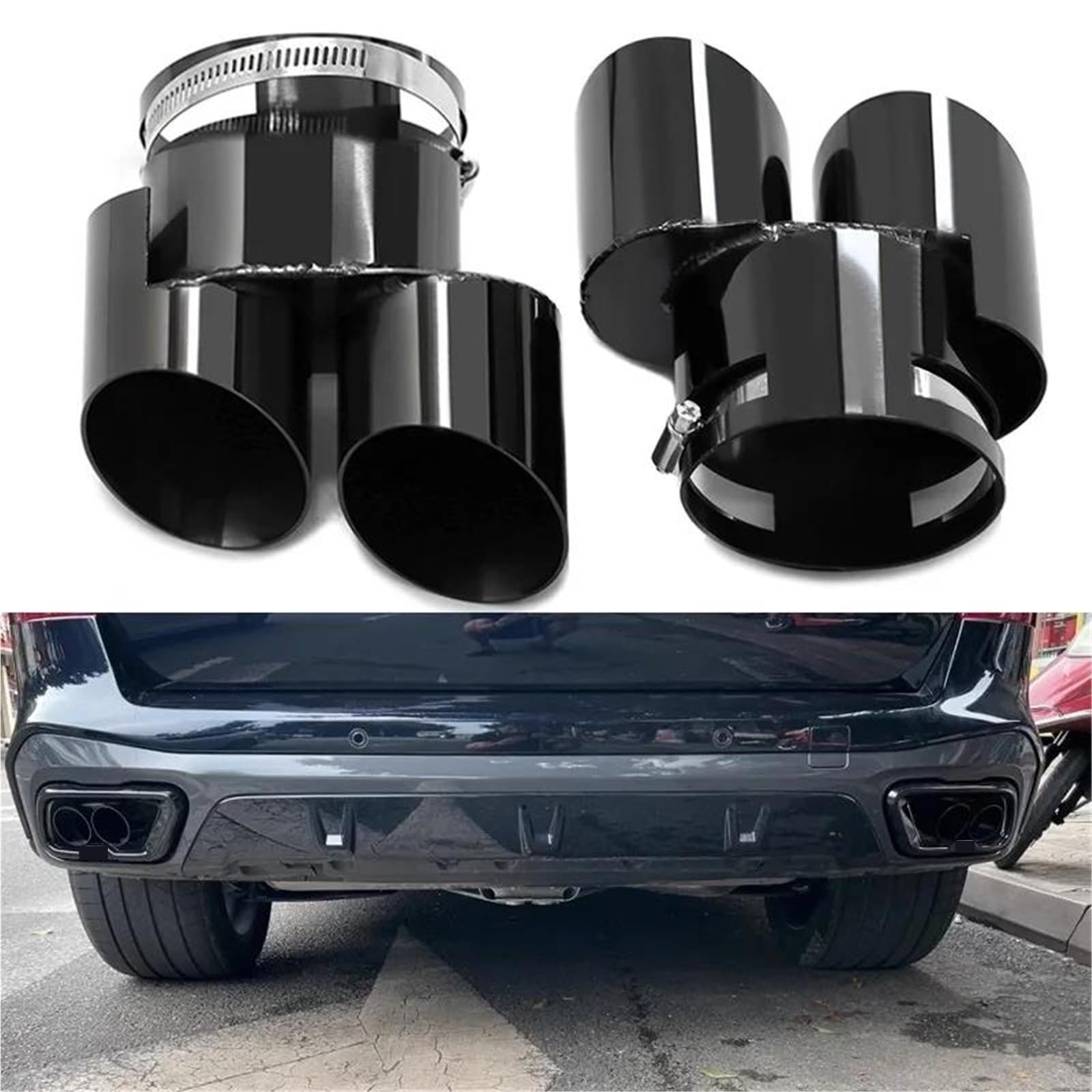 Dla BMW X5 G05 X6 G06 2019-2023 Up X5M Look Quad Stal Nierdzewna Rura Wydechowa Końcówka Tłumika Końcówka Wydechu Końcówka Wydechu Stylizacja Samochodu(Nero)