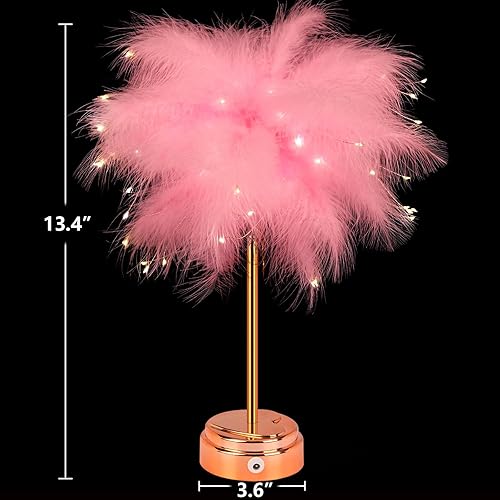 Miniatura 6 de Lámpara de plumas rosadas  Luces LED de noche de plumas de ambiente para madre, novia, hogar, habitación de niña, decoración de boda