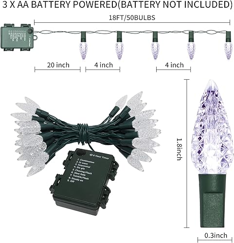 Vista 36 de 50LED C6 luces, cable verde, caja de batería impermeable, múltiples funciones, temporizador, blanco cálido Blanco cálido C6