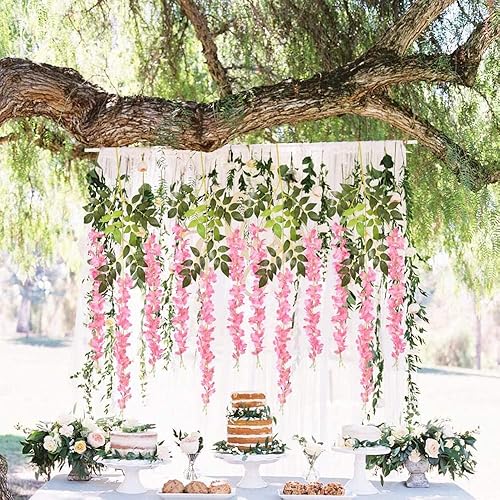 Miniatura 7 de Paquete de 12 guirnaldas de vides de flores de glicina, cuerdas de flores artificiales de 3.75 pies, flores colgantes falsas, guirnaldas de glicina