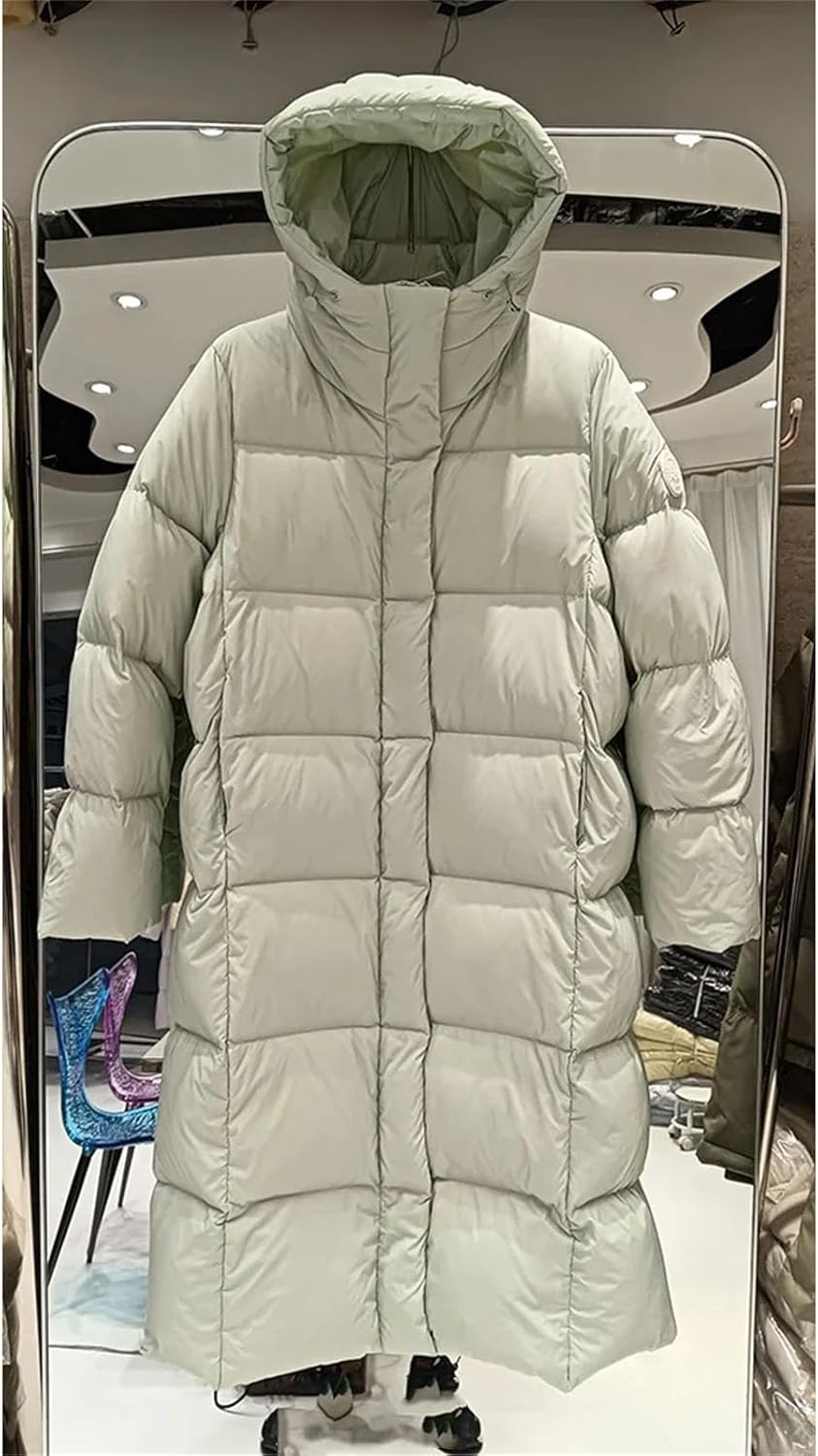 Women Winter Waterproof Puff Hooded Down Zipper Long Outwears White Duck Warm Knee Length Coat