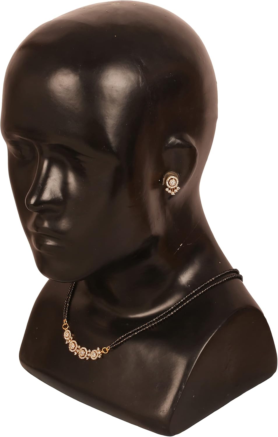 Sunsoul by Touchstone Traditional Indian Bollywood Studded Diamond Look Black Beads Symbolic Designer Jewelry Mangalsutra Pendant Set in Gold Tone for Women. - Image 9