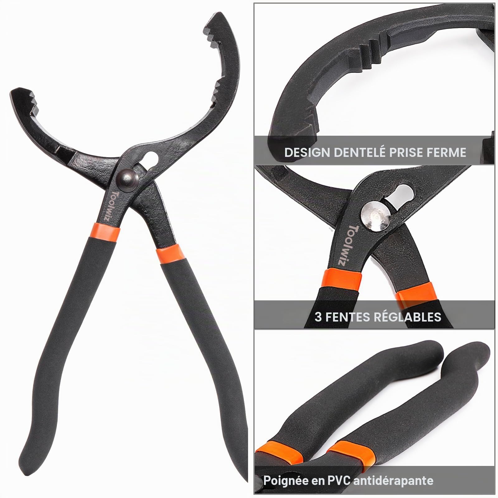Toolwiz Clé à filtre à huile universelle 64 à 116 mm Clé à filtre à huile 3 griffes réglables Pince Filtre à Huile outils de réparation automobile pour voitures camions