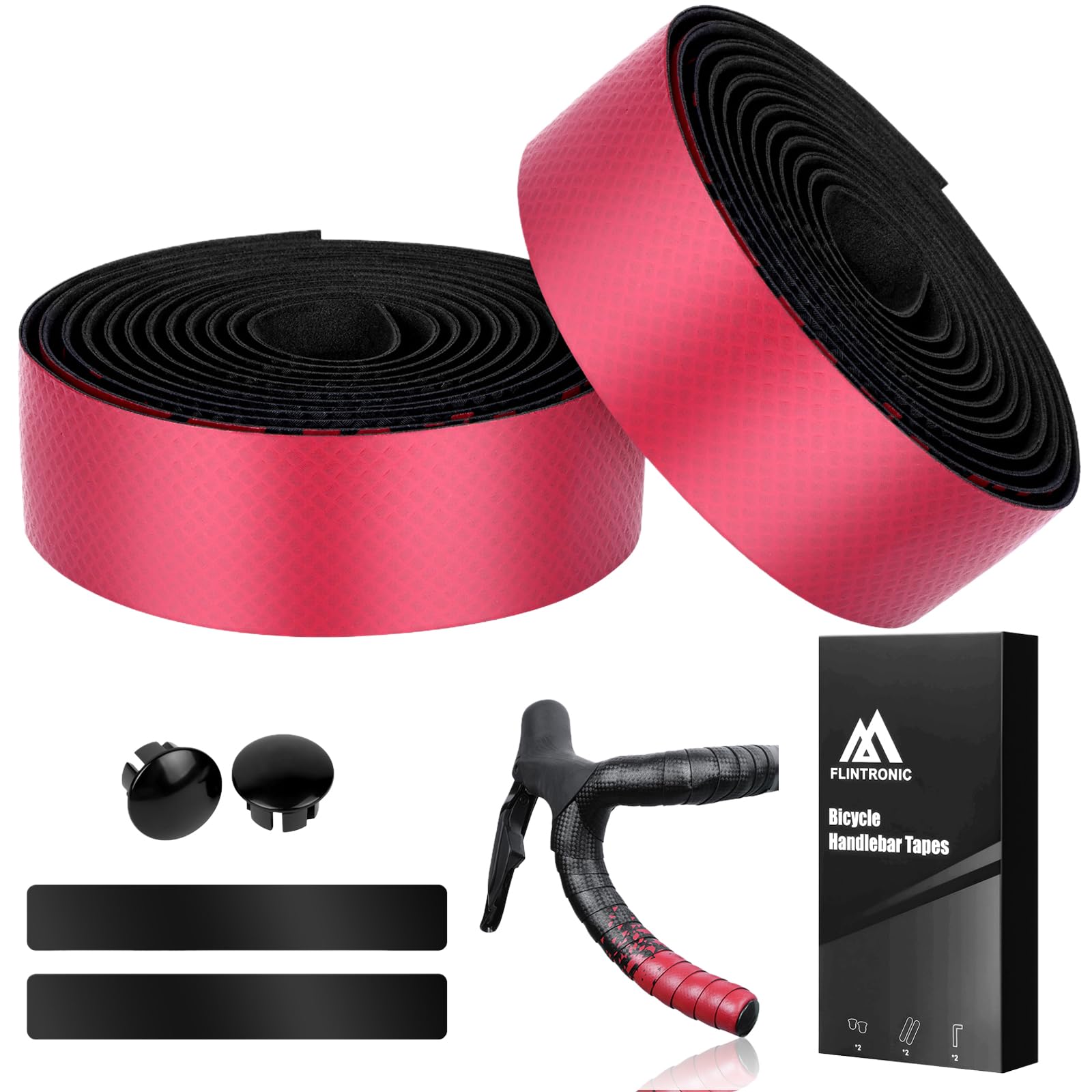 flintronic 2 Rolls Road Bike Handlebar Tape, Bicycle Handlebar Tape with End Plugs and Adhesive Strips,Anti-slip & Shock-absorbing, EVA Comfortable Grip - 2 x 210 cm x 3 cm