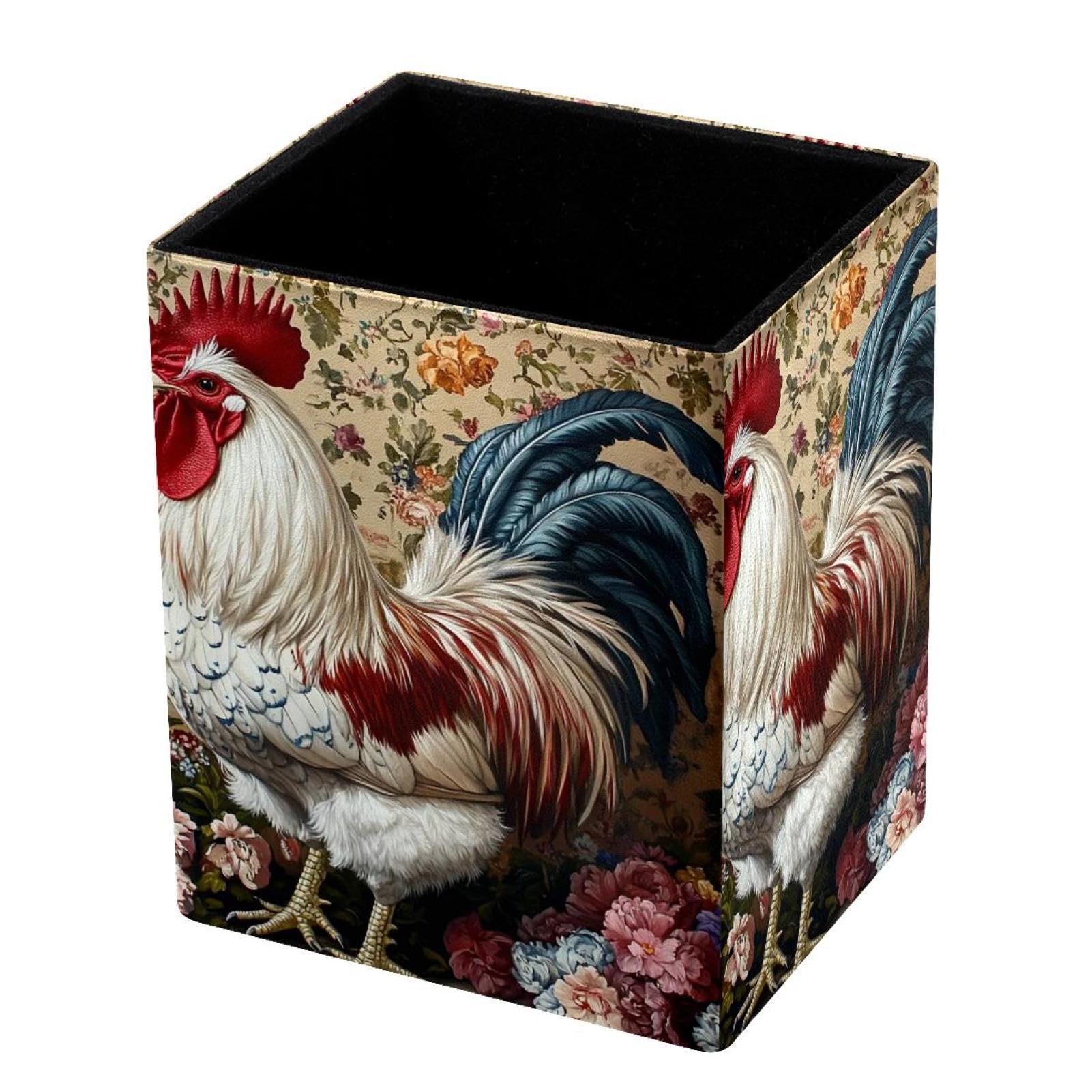 FWJZDSP Desk Pen Holder, Rooster Floral Pattern Pencil Organizers, Pencil Holder Pencil Case Cup Pencil Bag for Desk Office Pen Case for School