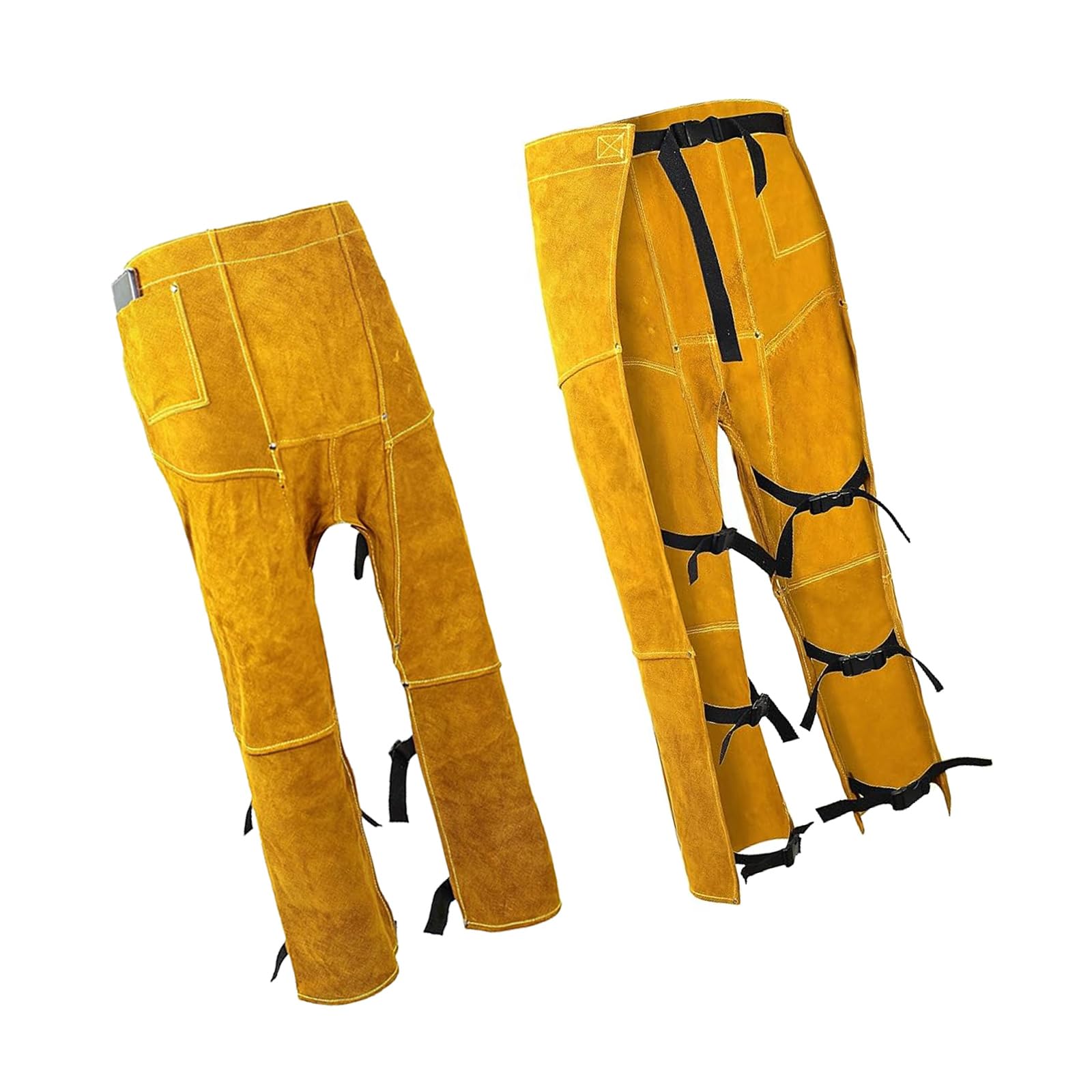 Shurhome Unisex Yellow Professional Welder Chap Flame Retardant Adjustable Leather Leg Protect Split Leather Welding Apron For Welding Pants