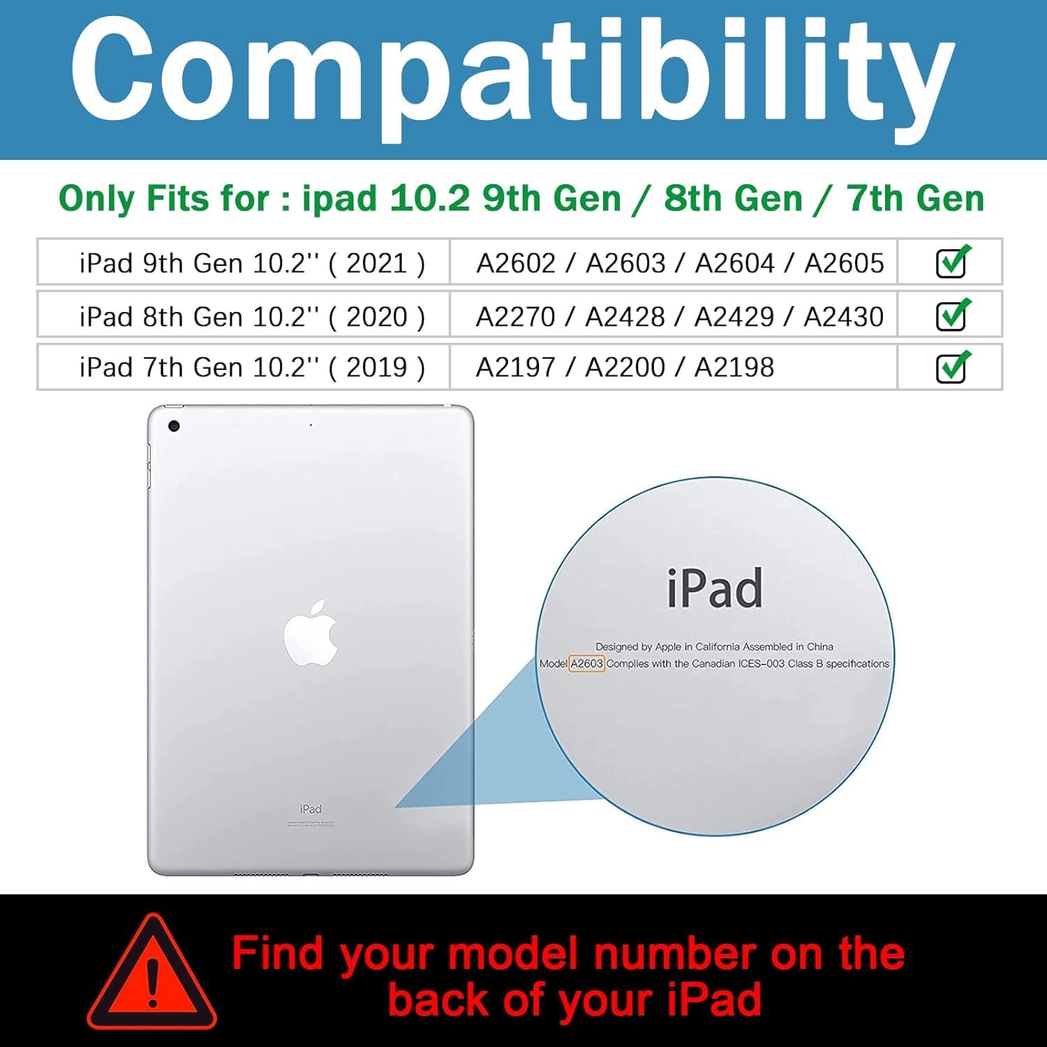 Case for iPad 9th Generation iPad Case 9th 8th 7th Generation iPad 10.2 Inch iPad 9th Gen Cover with Screen Protector Pen Holder TabletCases 360° Rotating Stand, Black Blue - Image 7