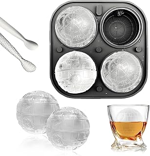 Silicone Ice Cube Mold, FainFun 3D Ice Ball Mould, Large with Lid, Reusable Ice Cube Mold Ball, Ice Cube Mold, Easy to Unloosen, for Ice, Whiskey, Cocktail, Juice (1, Death Star 4)