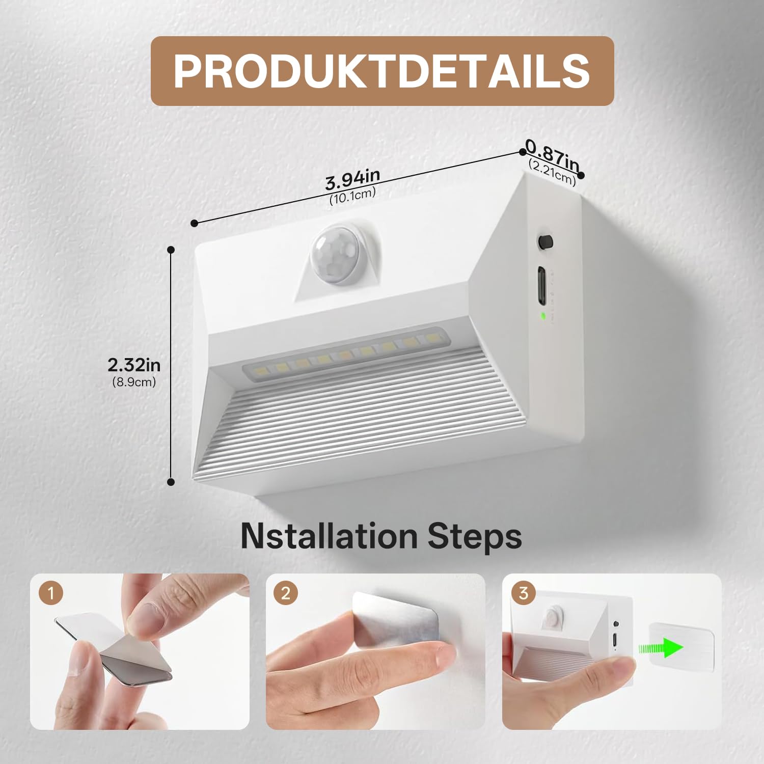 Gresonic 4er LED Treppenleuchte mit Bewegungsmelder, Wiederaufladbar 3 Farbtemperaturen Dimmbar, USB Aufladbar 1800mAh Akku, Kabellos für Treppe Flur Schlafzimmer, Weiß