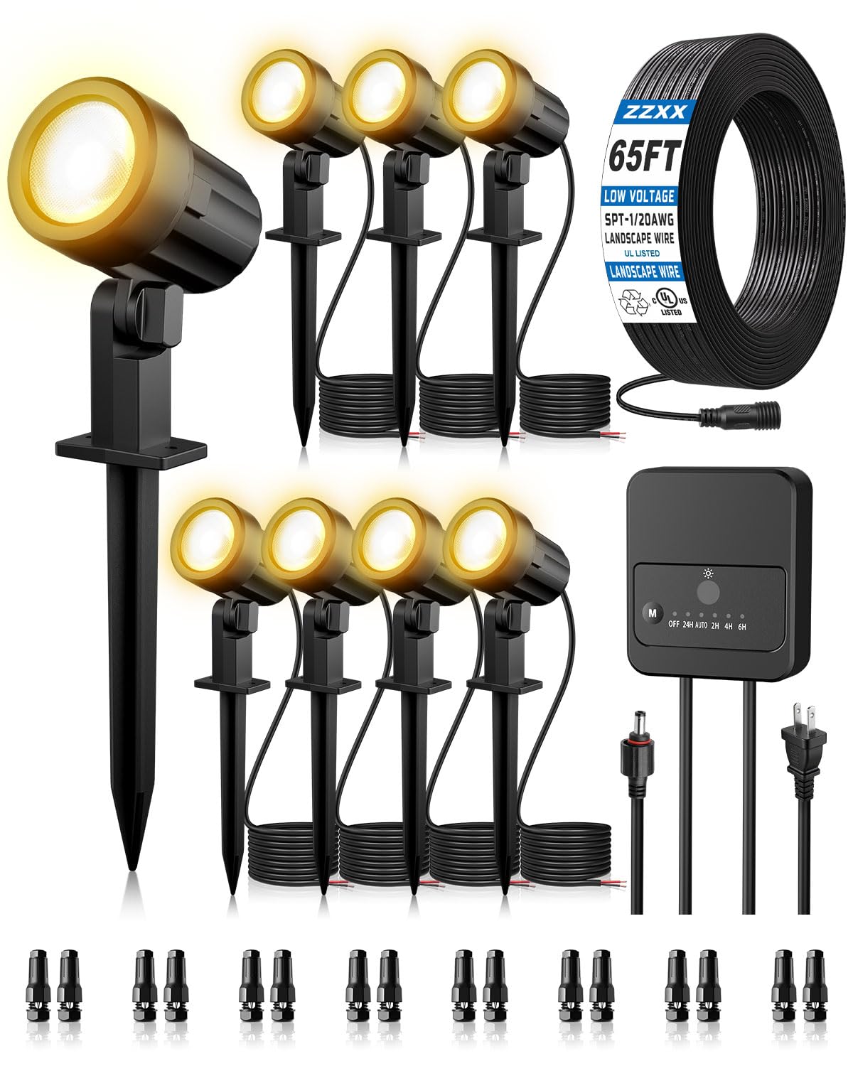 ZZXX All-in-One Low Voltage Landscape Lighting Kit Dusk to Dawn, 8