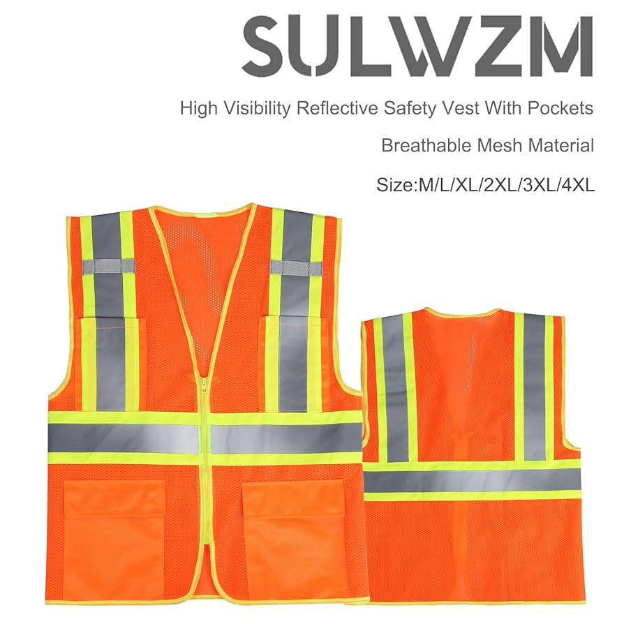 SULWZM High Visibility Reflective Safety Vest with Zipper