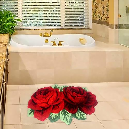 Miniatura 3 de UKELER Alfombras de baño con rosas rojas para baño, antideslizantes, absorbentes, peludas, suaves, para dormitorio de niñas, 27.5 x 23.6 pulgadas