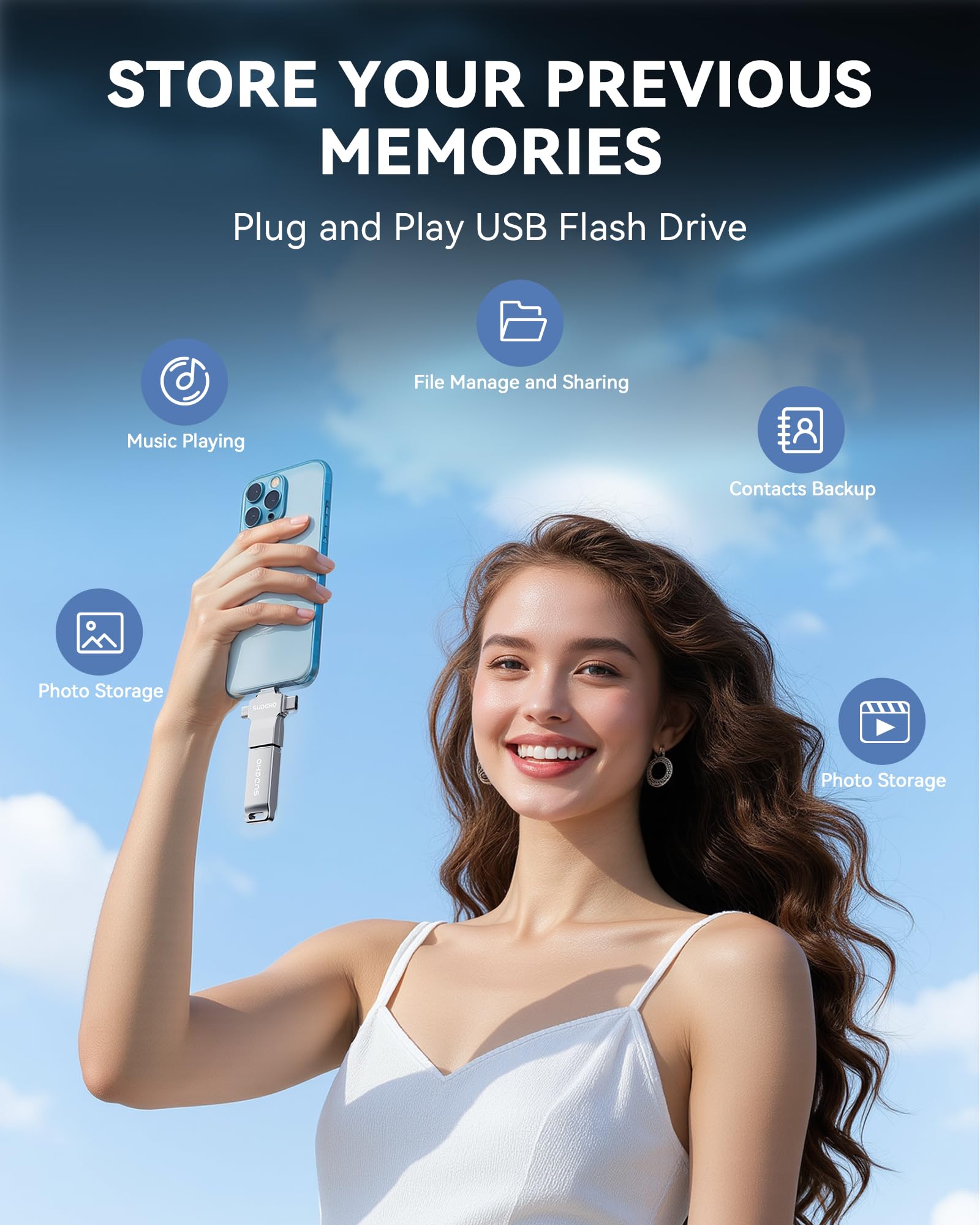Memoria USB 16GB para Phone, 4 en 1 USB 3.0, Compatible con Pad Android PC, para Fotos vídeos música,Plata Espacial - 5